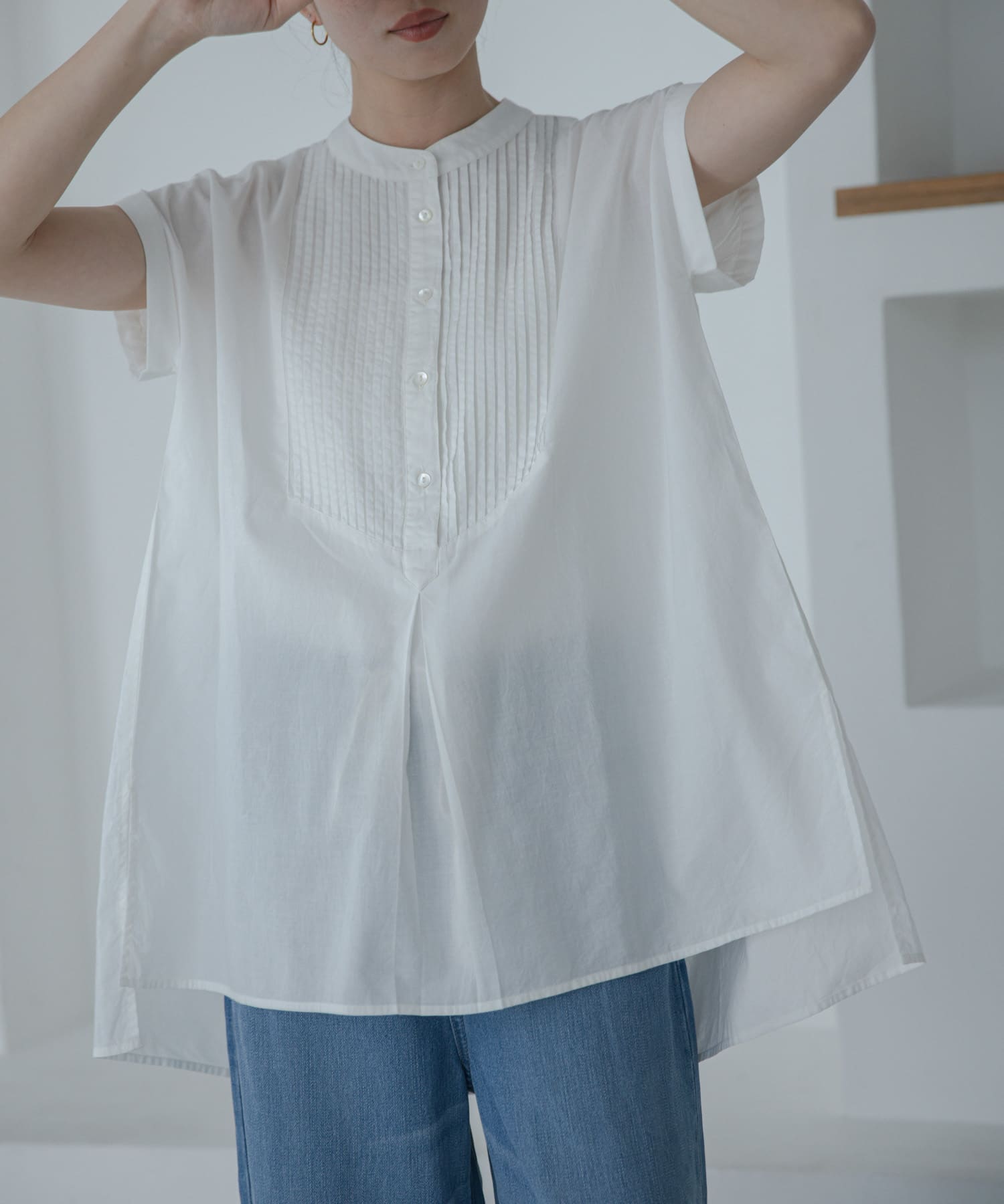 エアリーコットンピンタックドレスシャツ