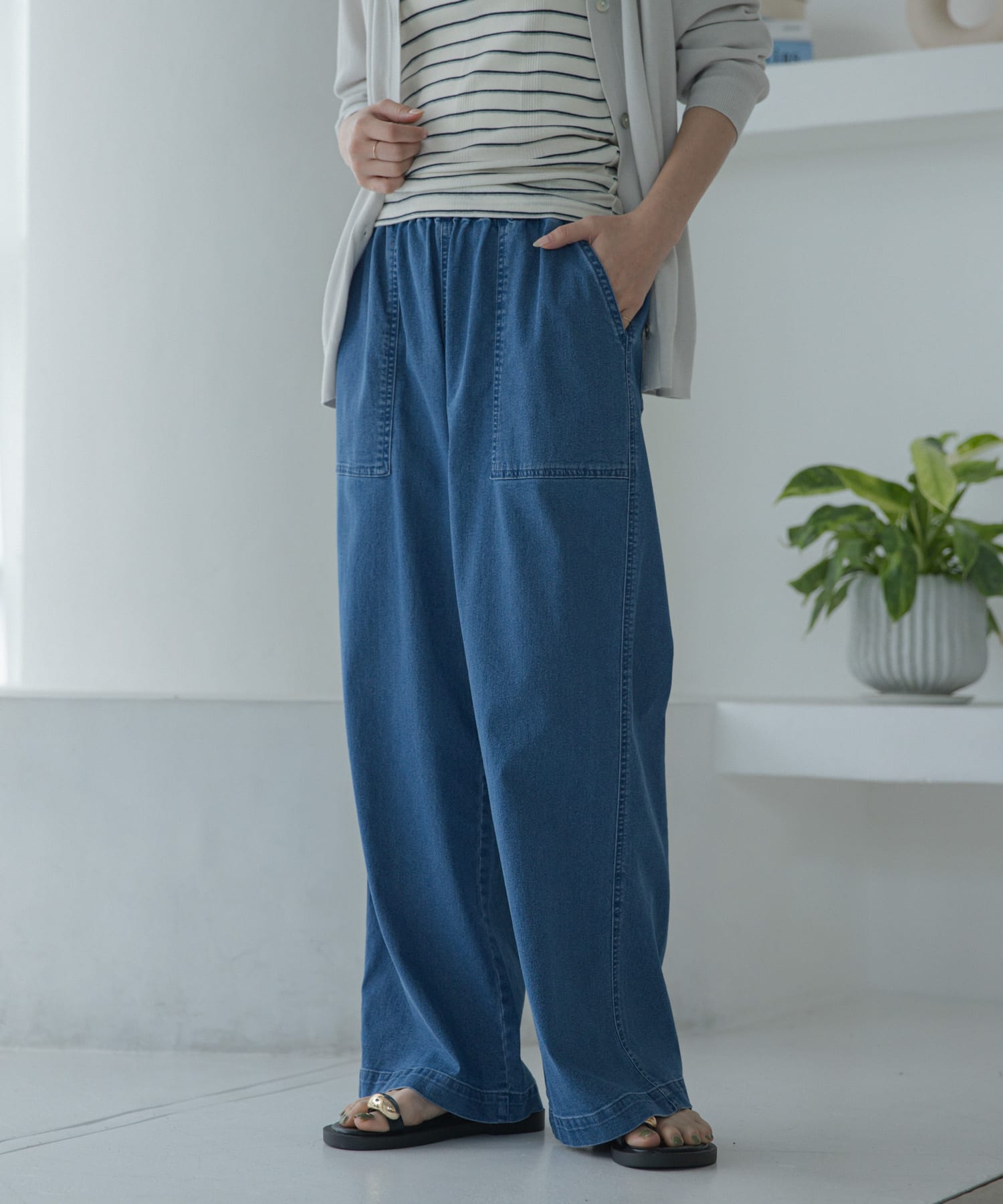 接触冷感デニムベイカーパンツ