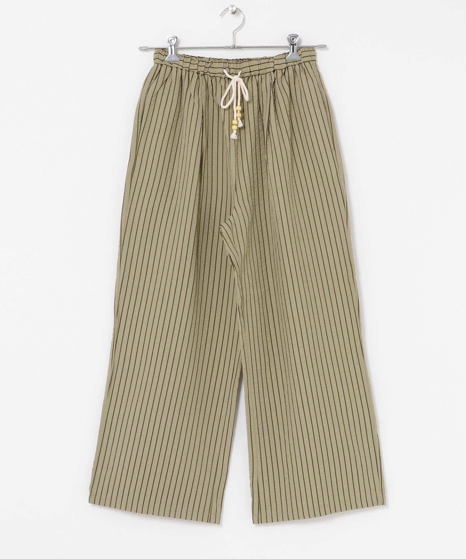 ストライプセミワイドイージーパンツ カーキ Free