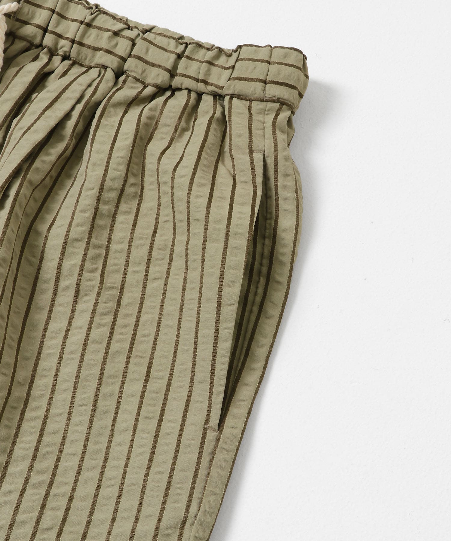 ストライプセミワイドイージーパンツ カーキ Free