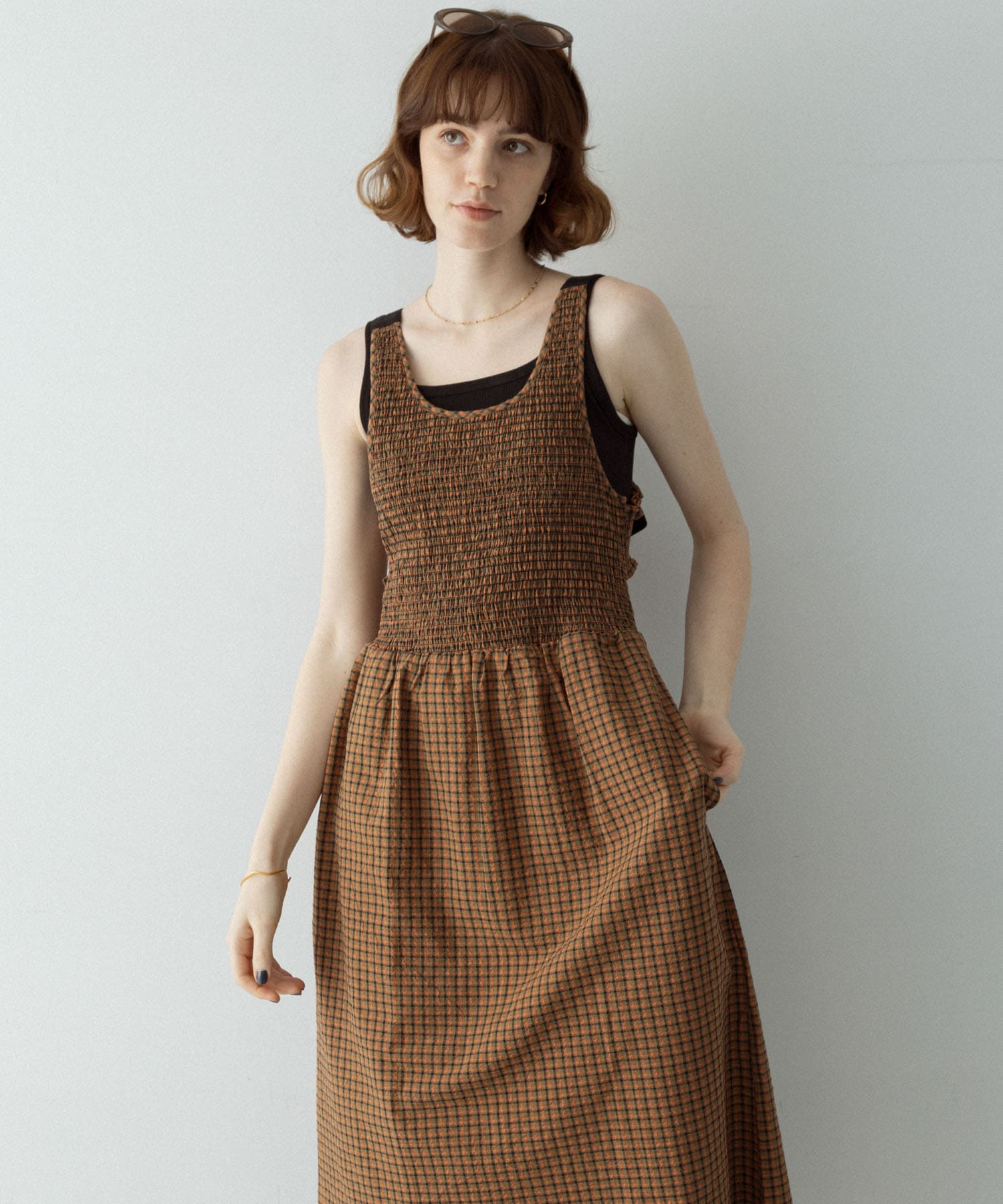 サマーチェックシャーリングキャミワンピース