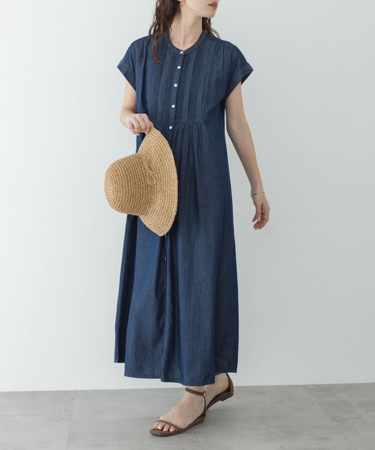 デニムピンタックヨークフレンチワンピース