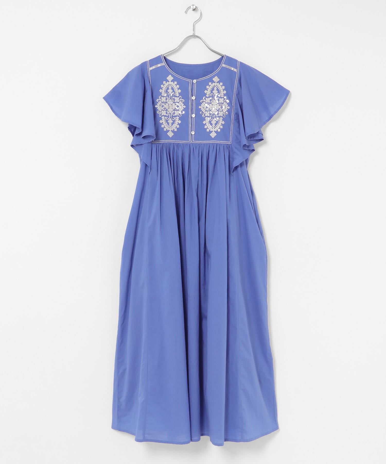 スパンコールエンブロイダリーワンピース ブルー Free