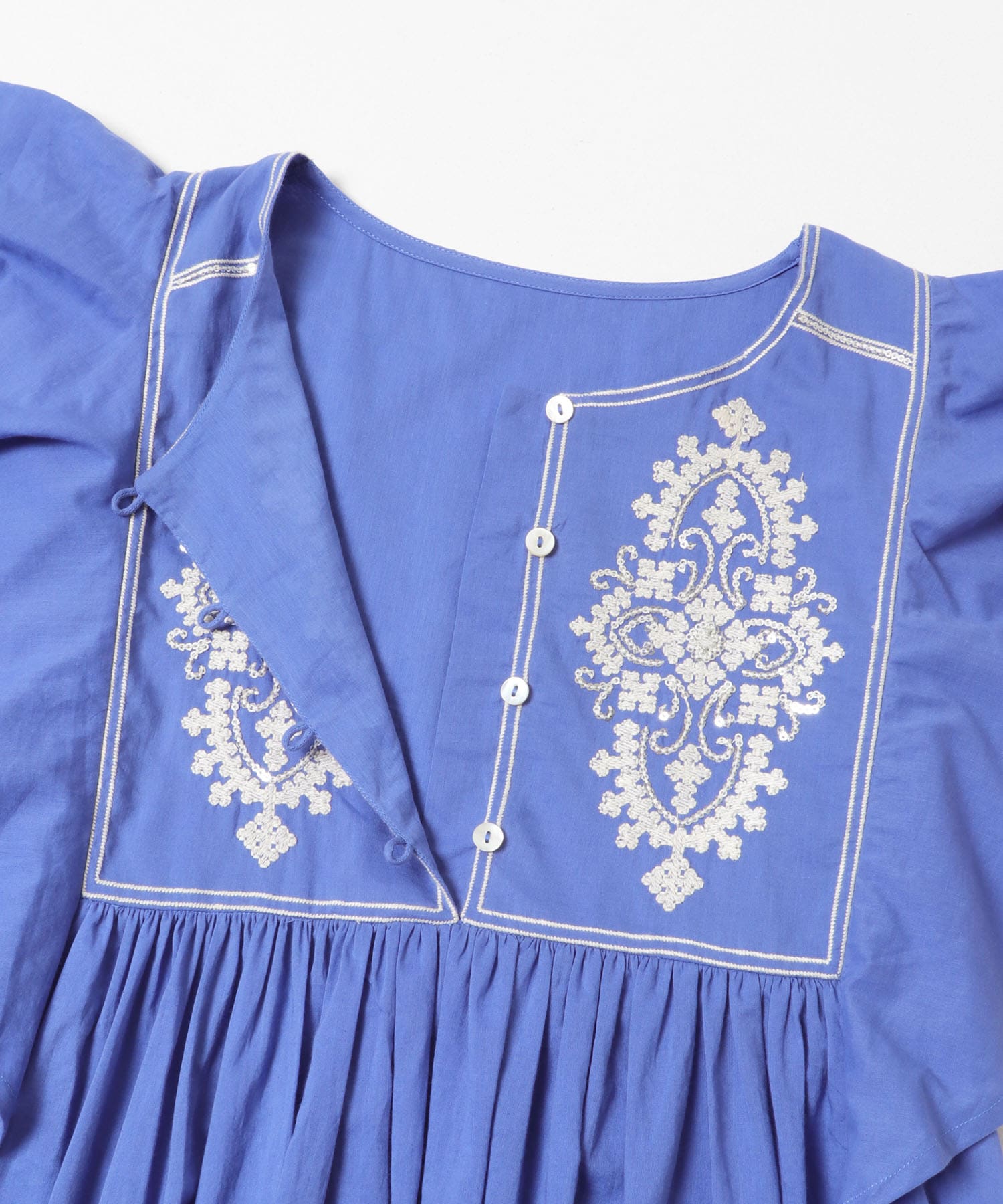 スパンコールエンブロイダリーワンピース ブルー Free