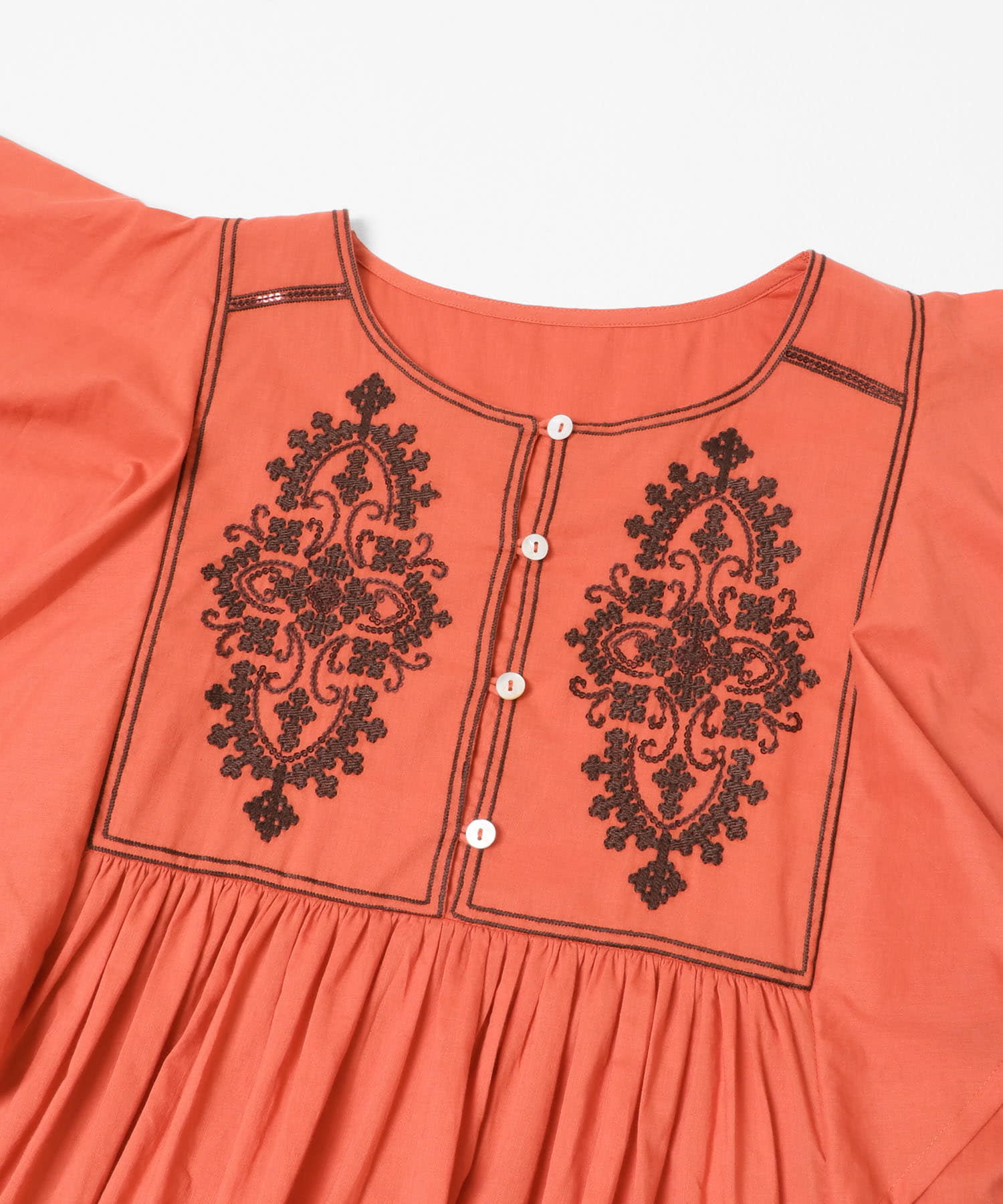 スパンコールエンブロイダリーワンピース オレンジ Free