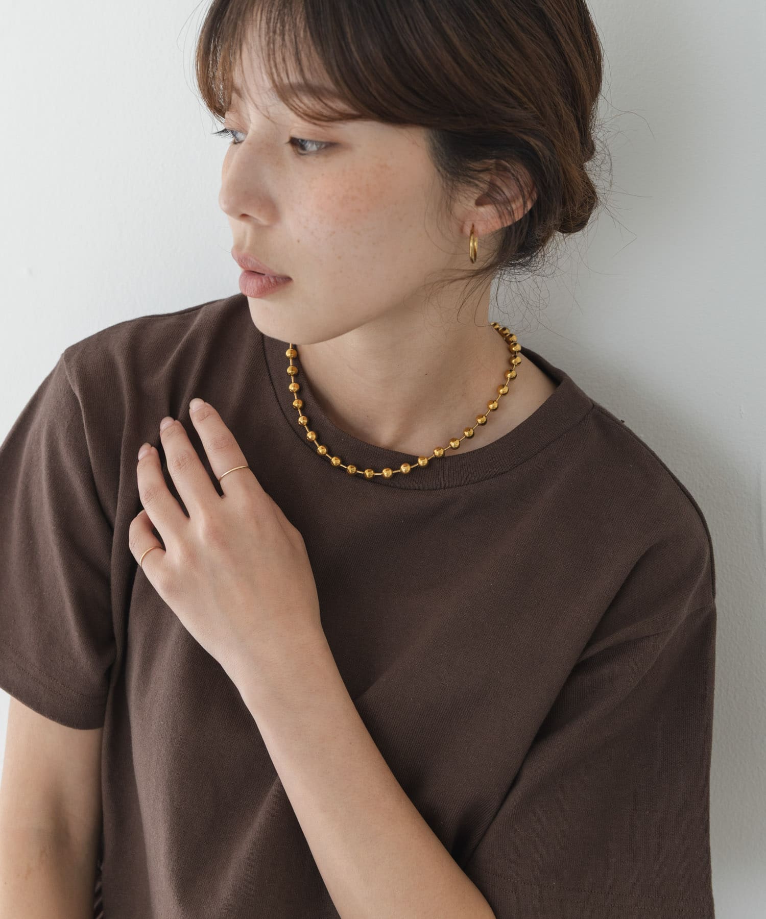 ステンレスラージボールチェーンネックレス ゴールド One