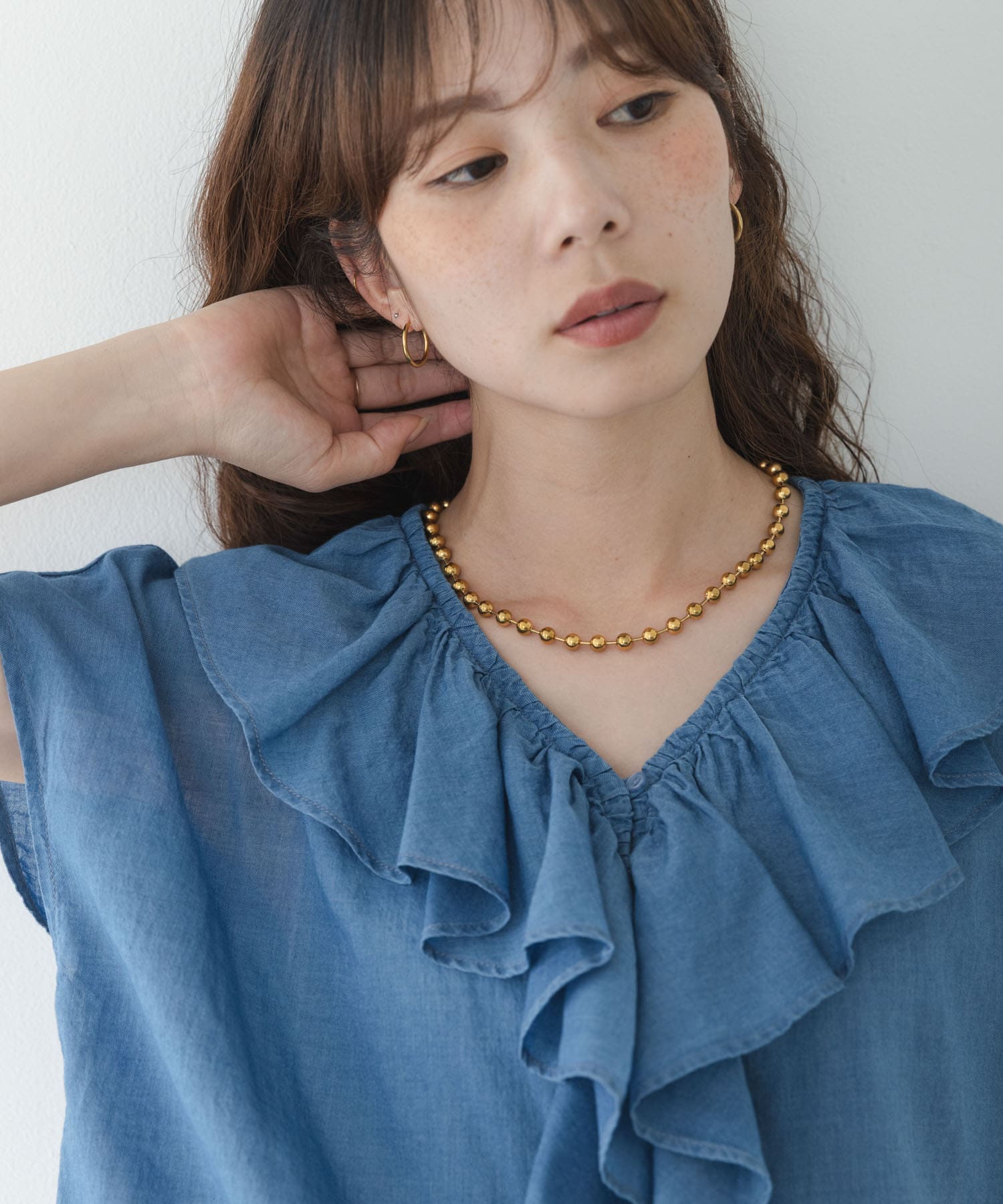ステンレスラージボールチェーンネックレス ゴールド One