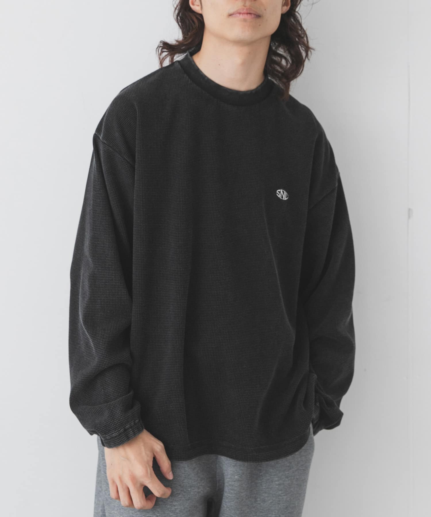 ヴィンテージライクワッフルロングTシャツ