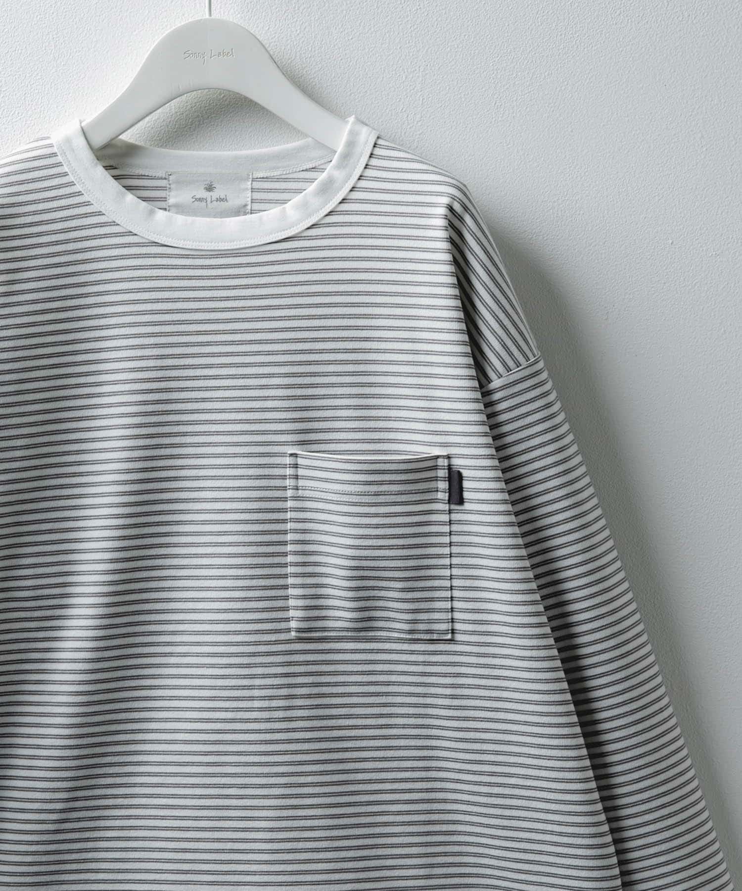 ポンチポケット付ロングスリーブTシャツ ホワイトボーダー M