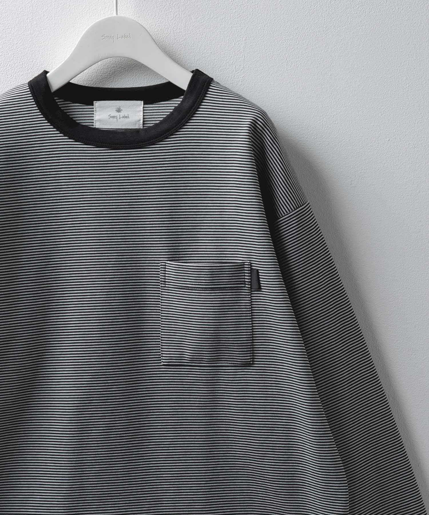 ポンチポケット付ロングスリーブTシャツ ミジンボーダー M