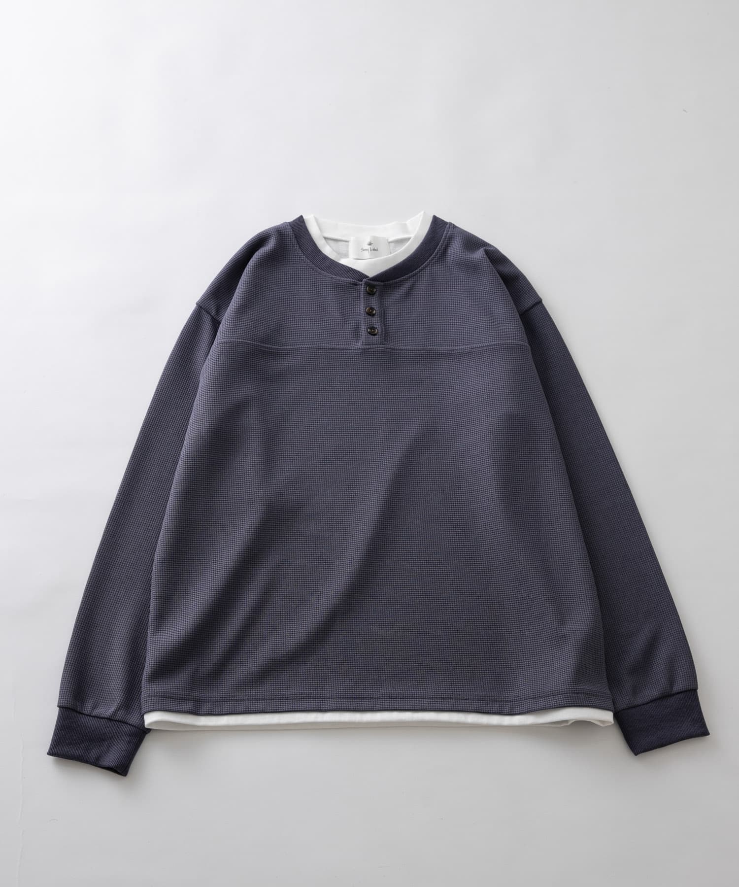 ワッフルレイヤードロングスリーブTシャツ ブルーグレー M
