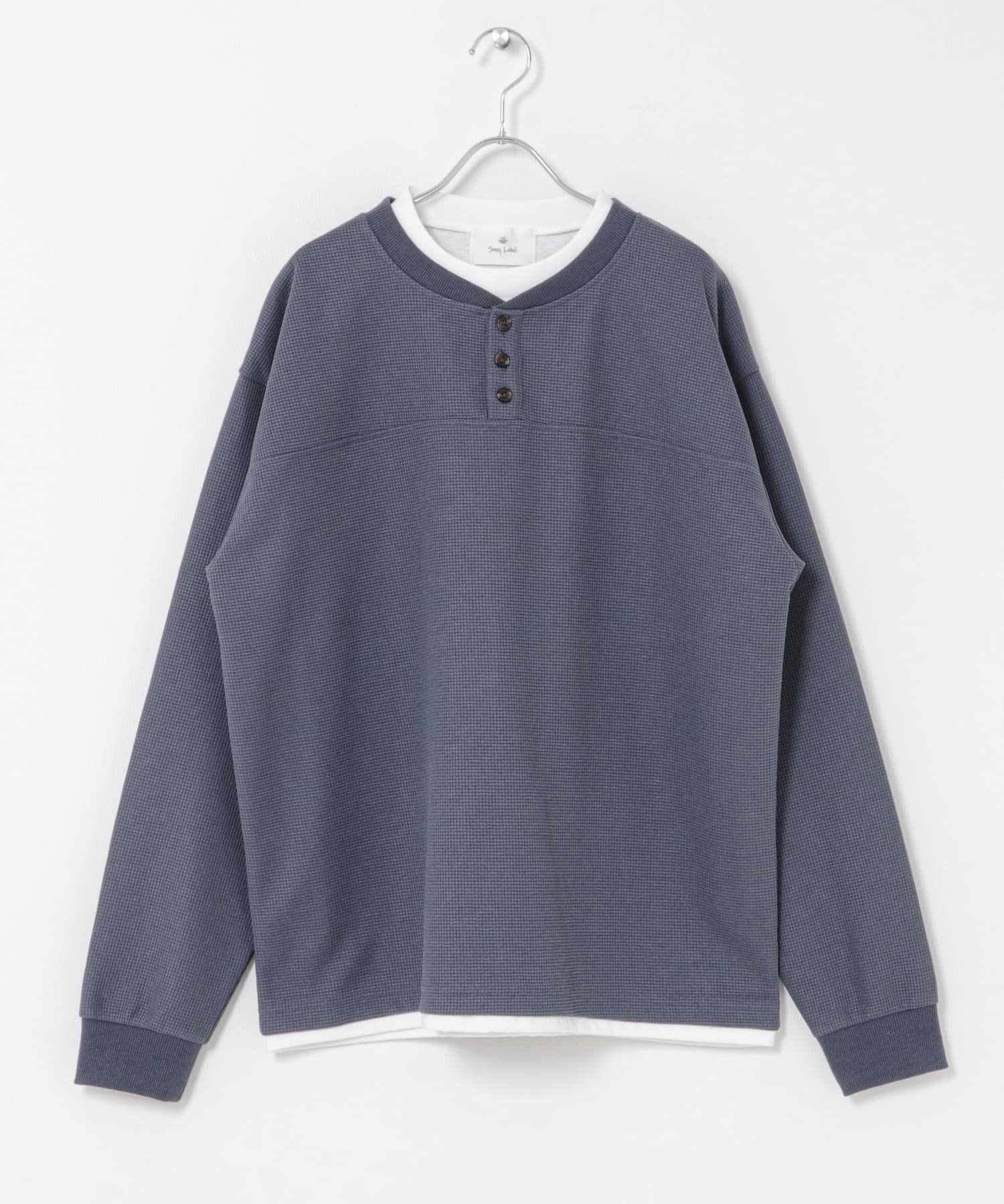 ワッフルレイヤードロングスリーブTシャツ ブルーグレー M