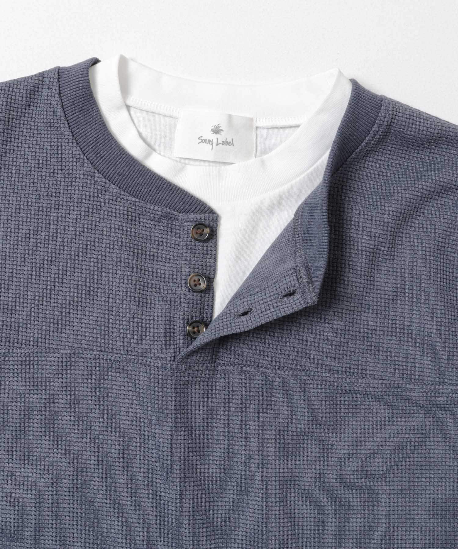 ワッフルレイヤードロングスリーブTシャツ ブルーグレー M