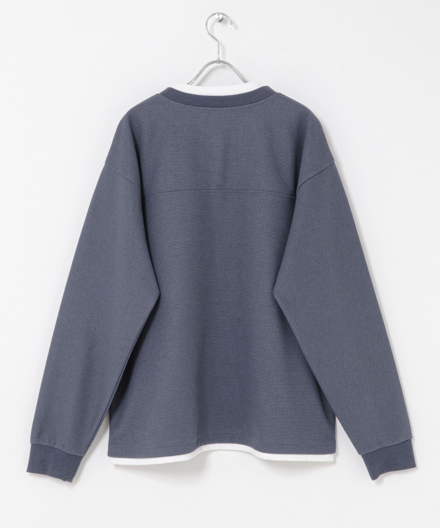 ワッフルレイヤードロングスリーブTシャツ ブルーグレー M