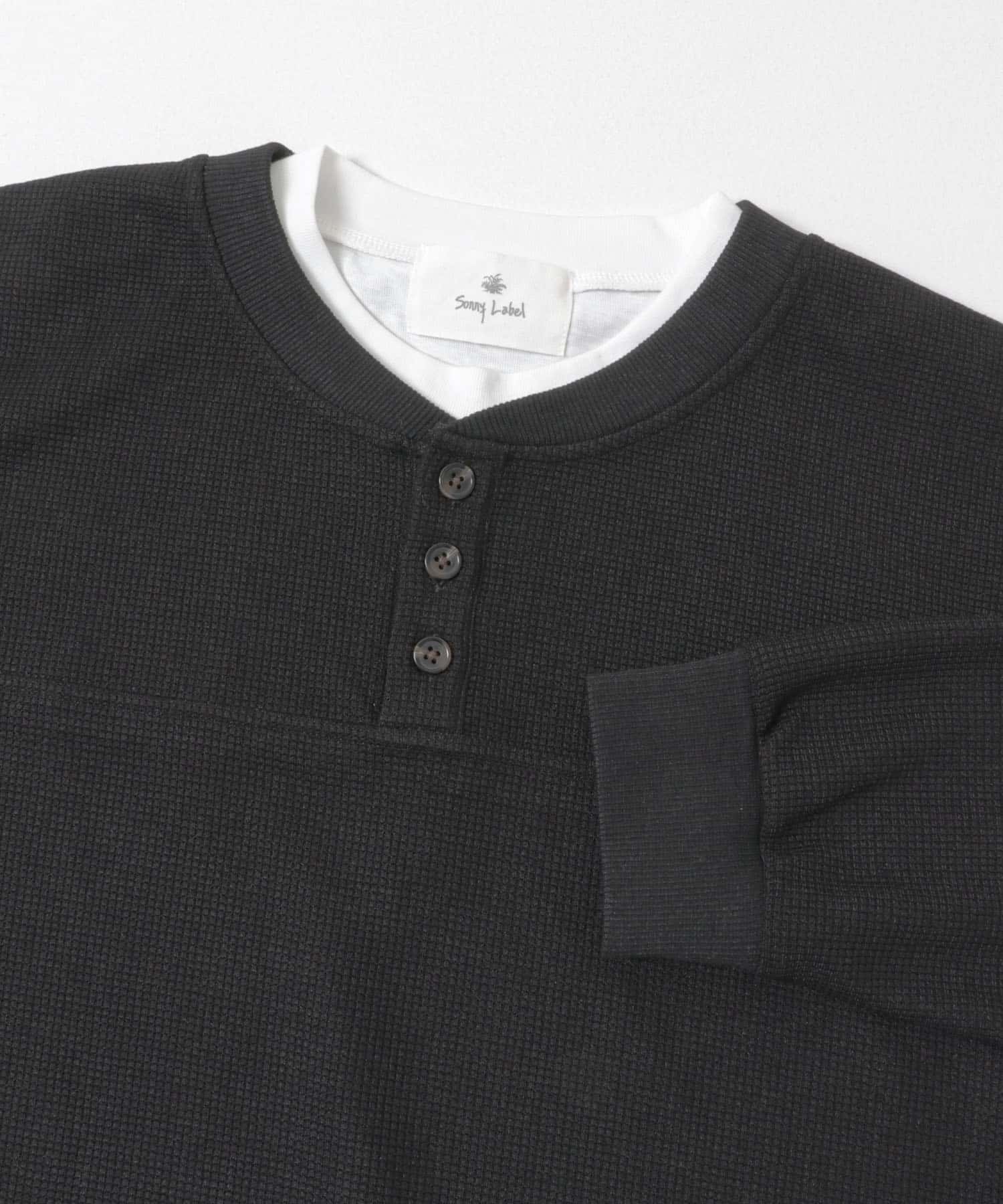 ワッフルレイヤードロングスリーブTシャツ ブラック M