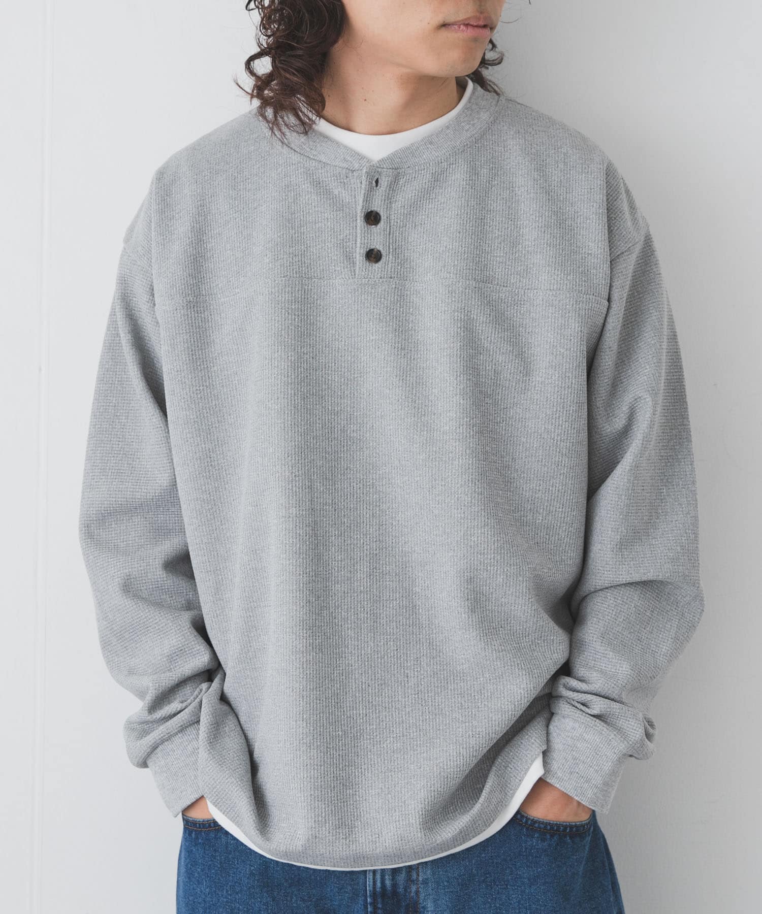 ワッフルレイヤードロングスリーブTシャツ(M グレー): トップス｜URBAN