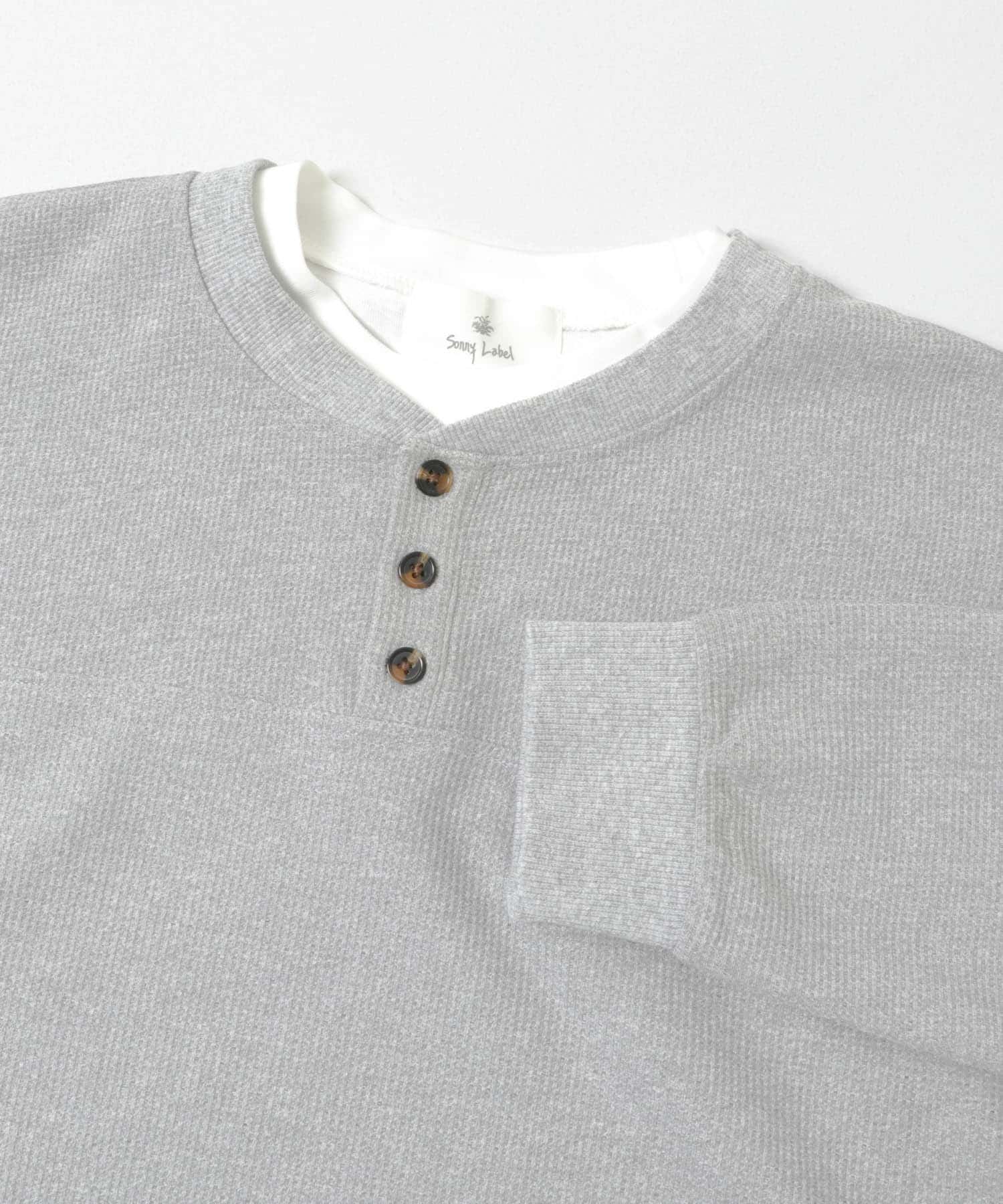 ワッフルレイヤードロングスリーブTシャツ グレー M
