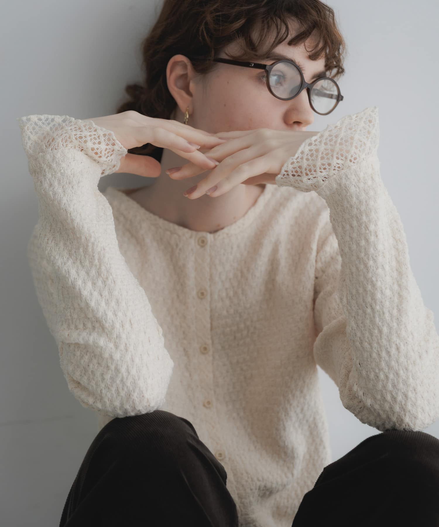 『WEB限定』レースシャーリングフリルカットソー