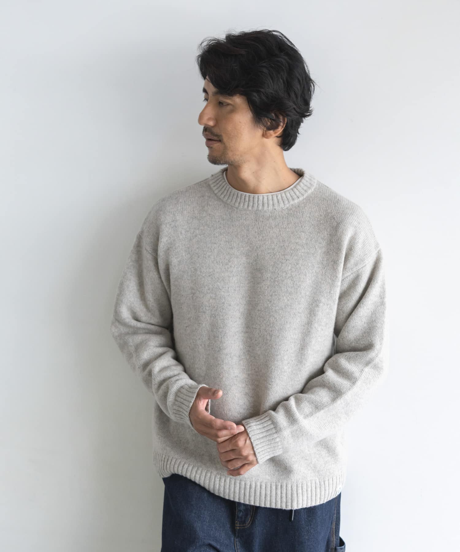 ウール混クルーネックニットプルオーバー