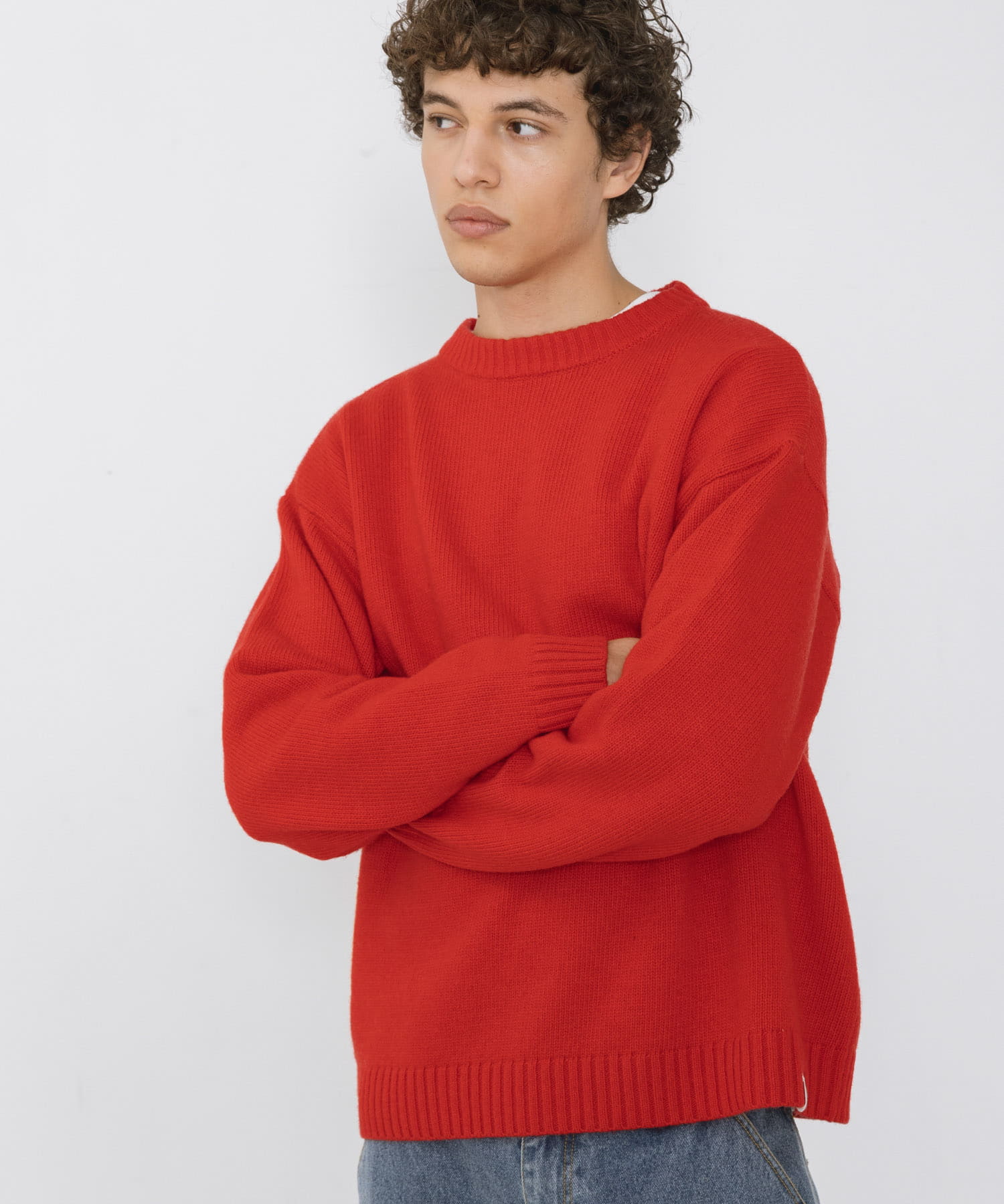 ウール混クルーネックニットプルオーバー(M レッド): トップス｜URBAN