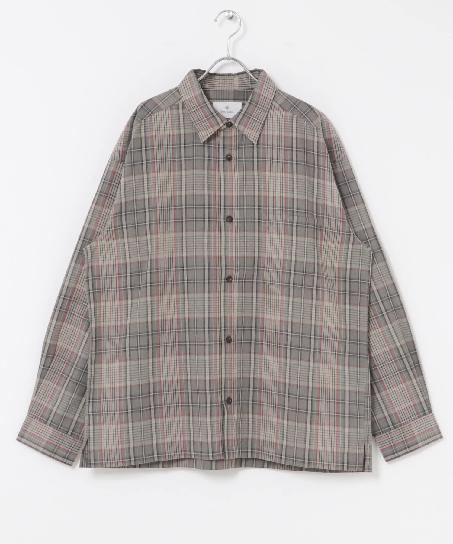 リラックスフィットチェックレギュラーカラーシャツ グレー系 M
