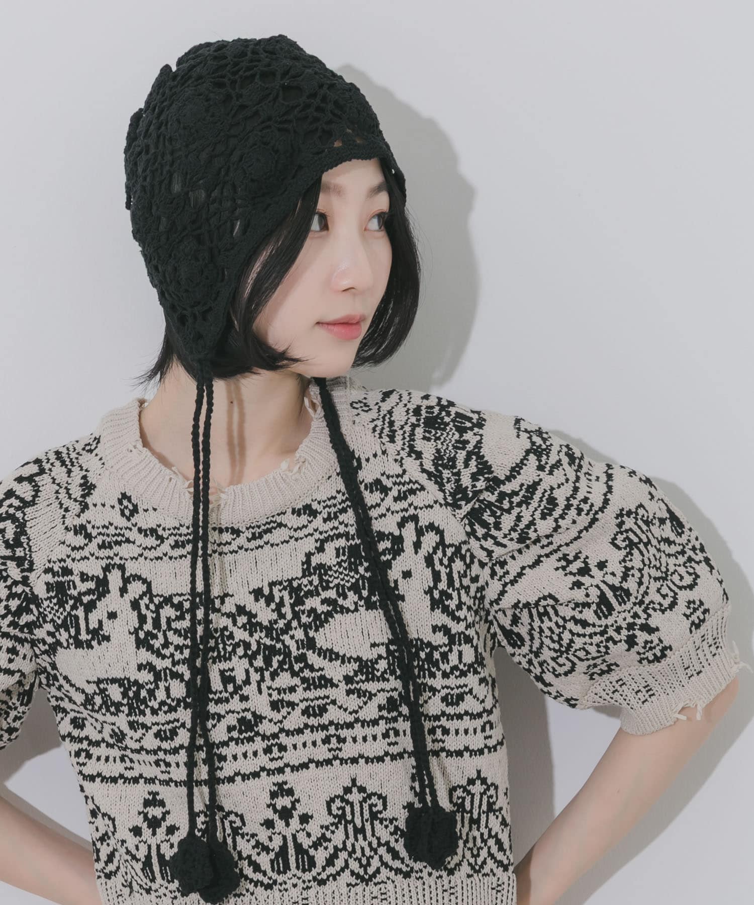 フラワーデザインボンネット BLK -