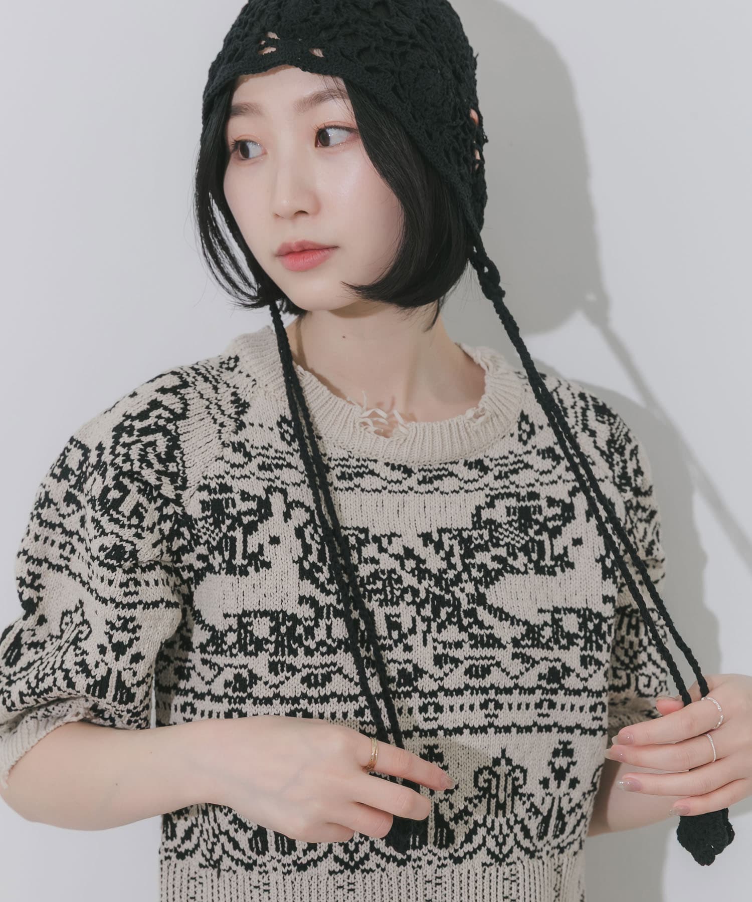 フラワーデザインボンネット BLK -