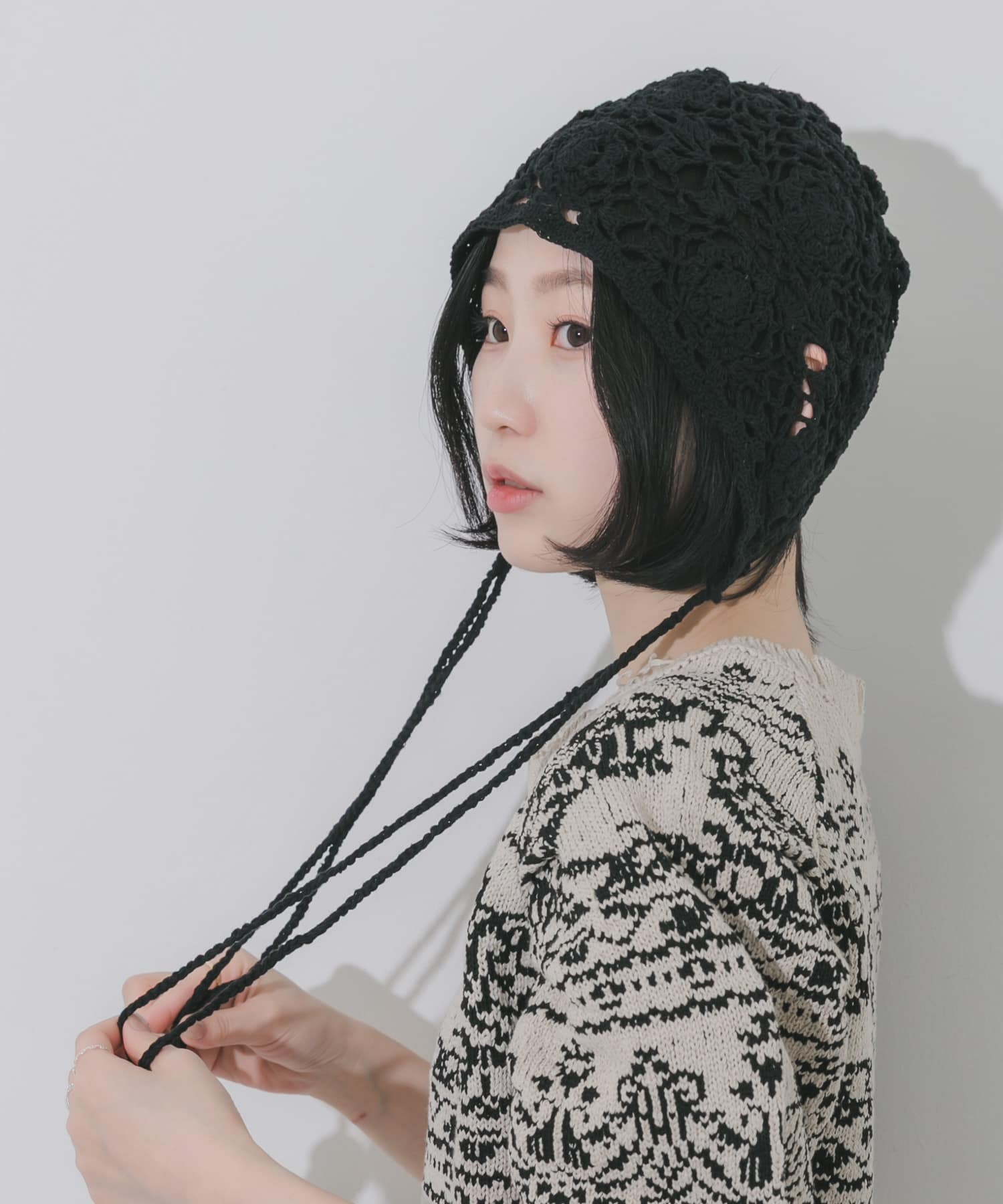 フラワーデザインボンネット BLK -