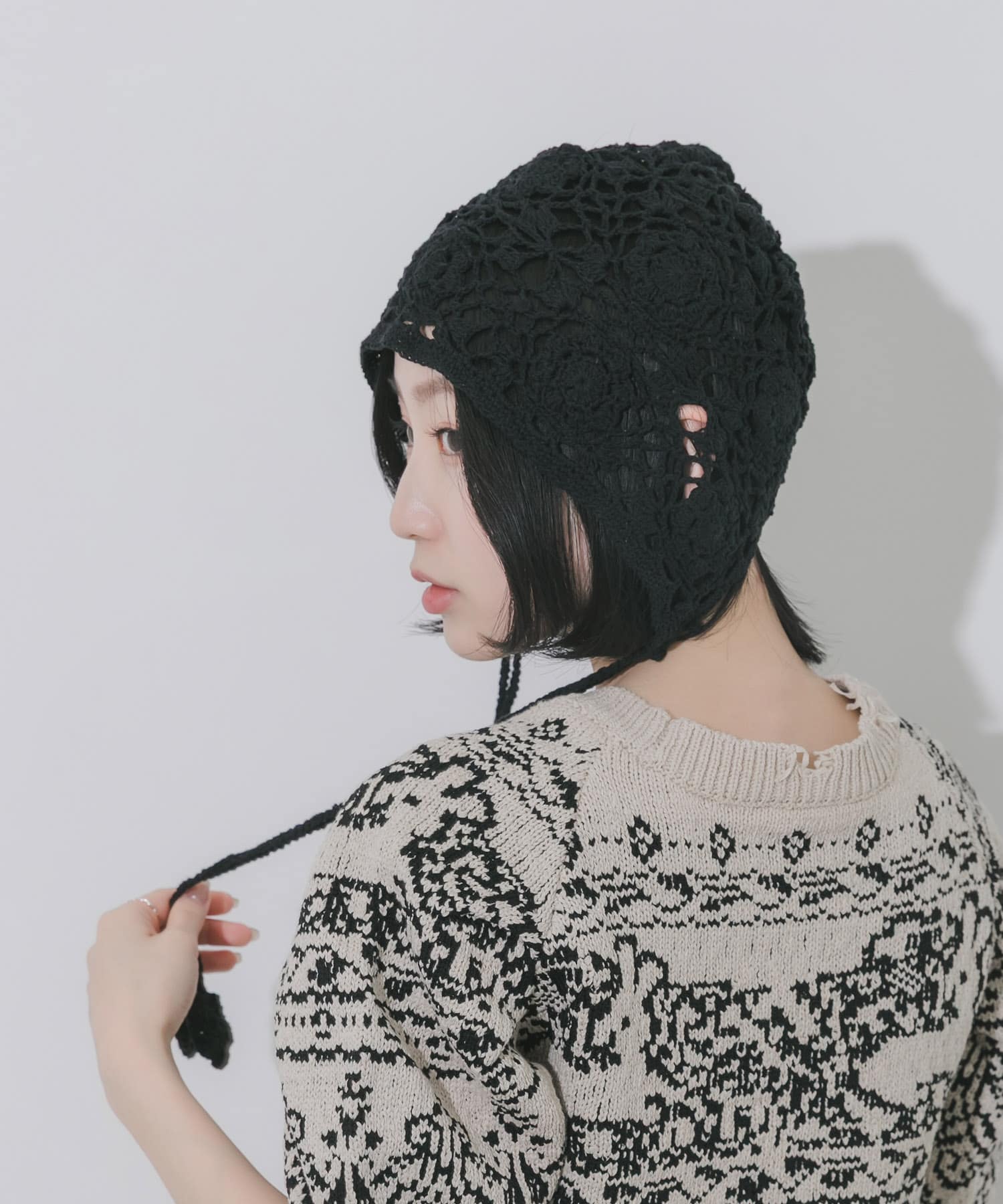 フラワーデザインボンネット BLK -