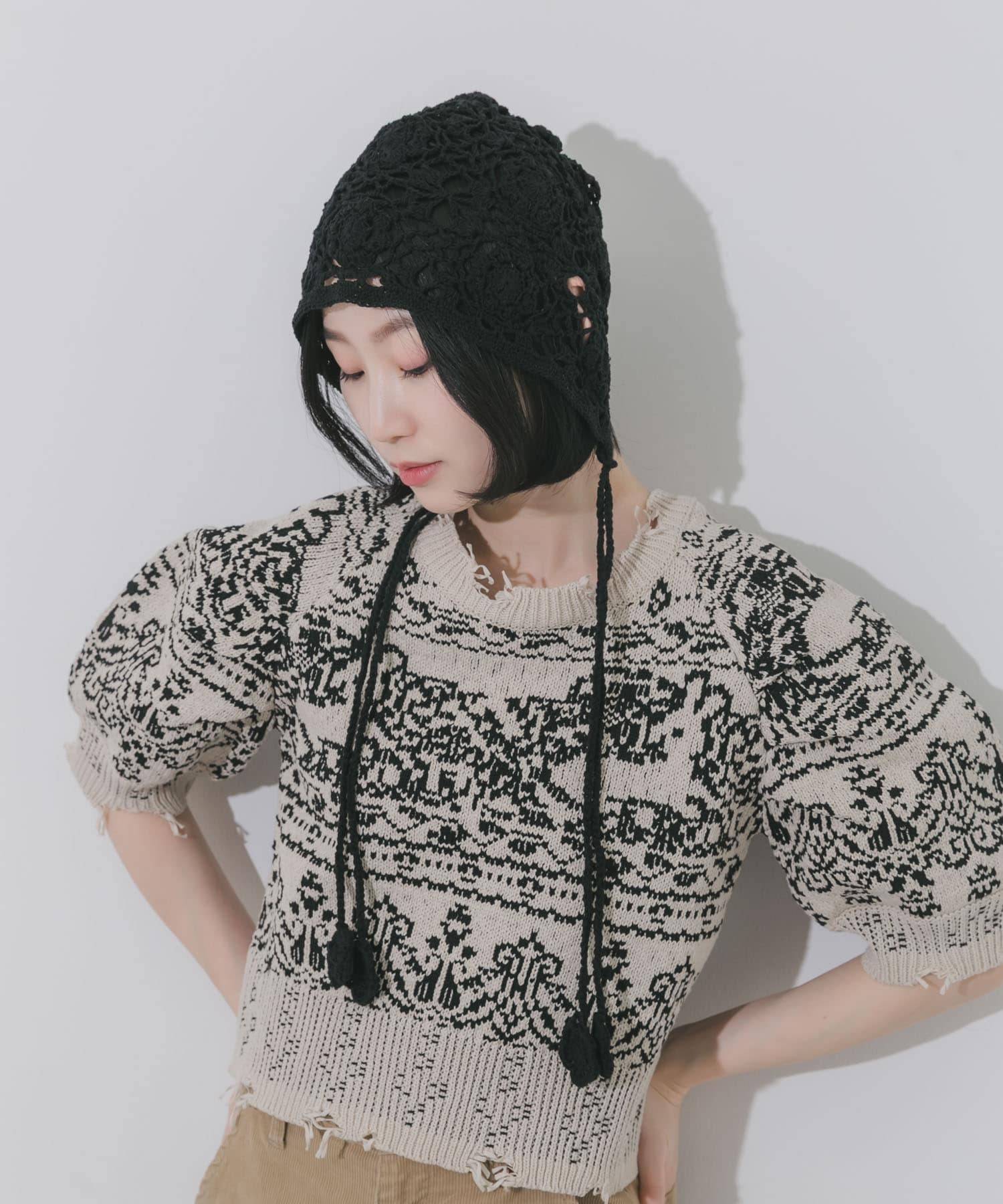 フラワーデザインボンネット BLK -