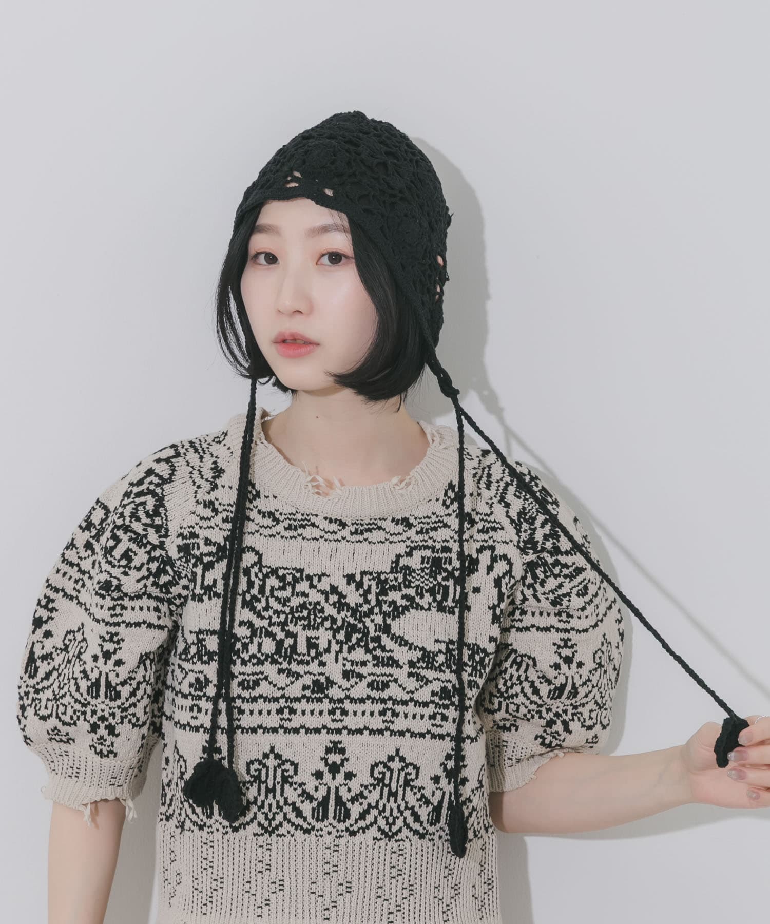 フラワーデザインボンネット BLK -