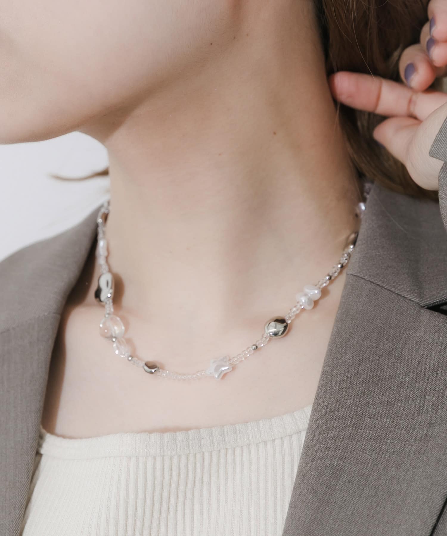 クリアビーズモチーフネックレス CL/SV -