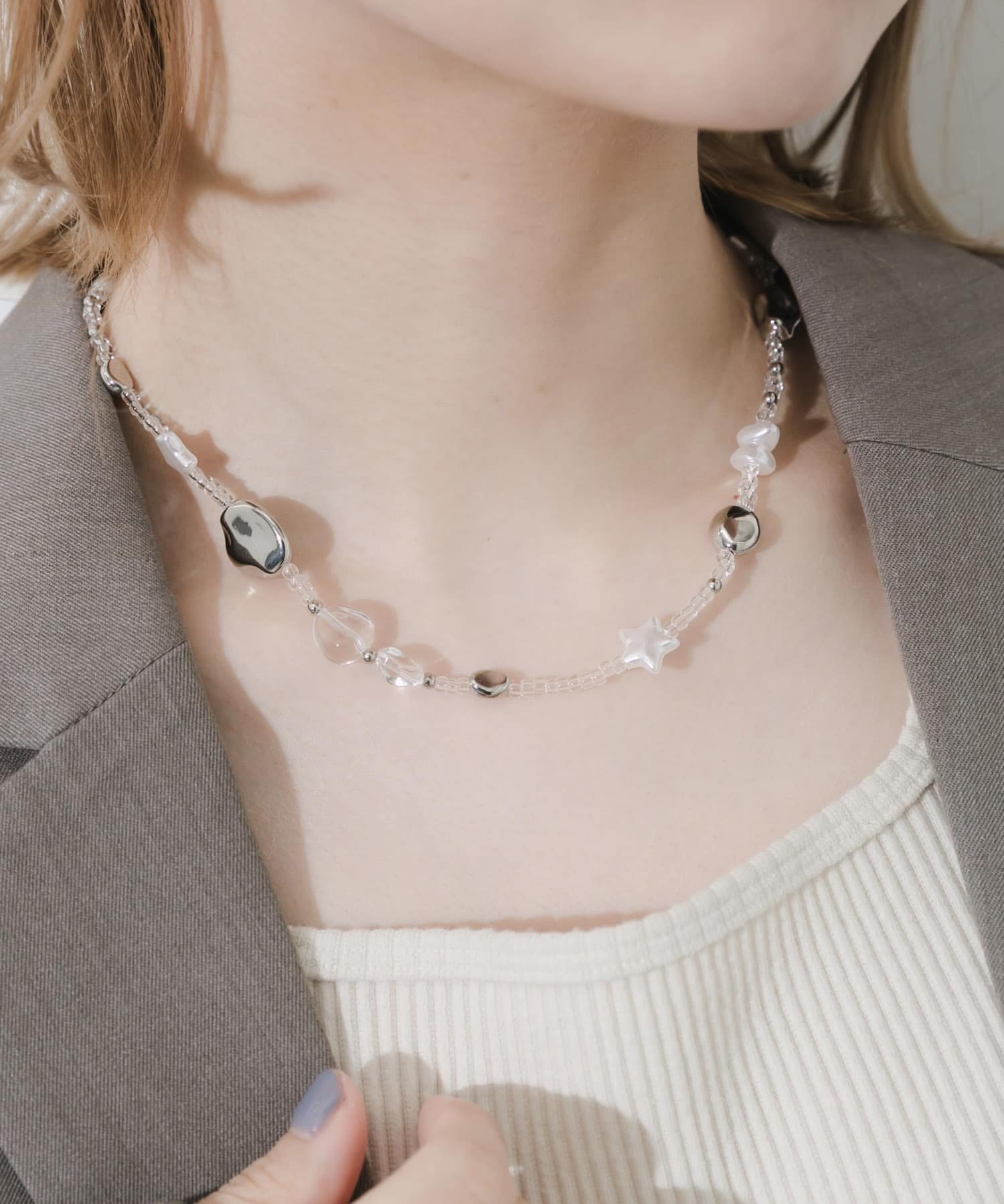 クリアビーズモチーフネックレス CL/SV -