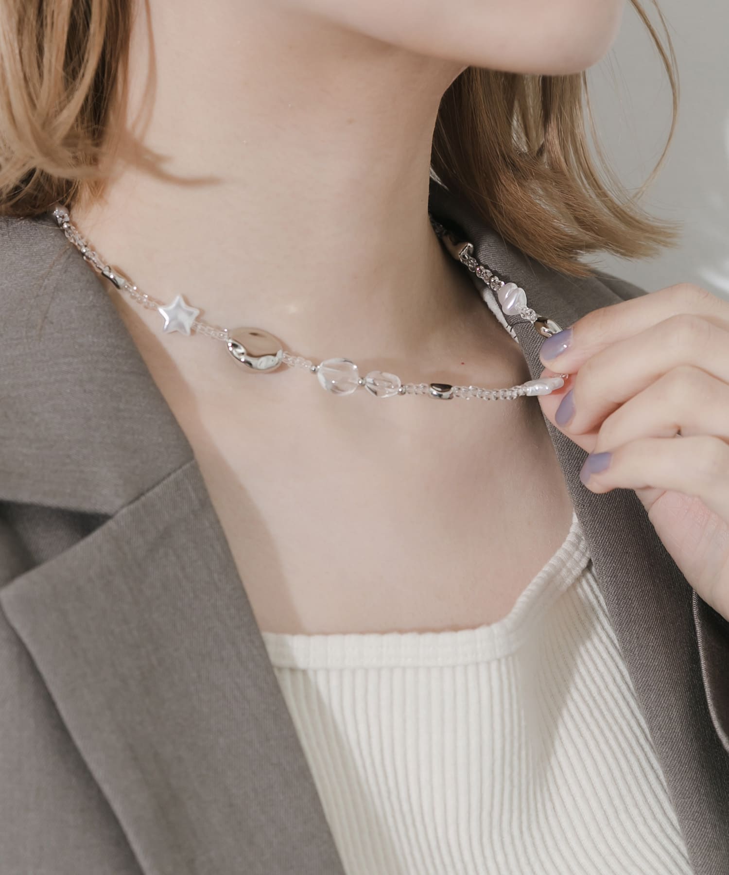 クリアビーズモチーフネックレス CL/SV -