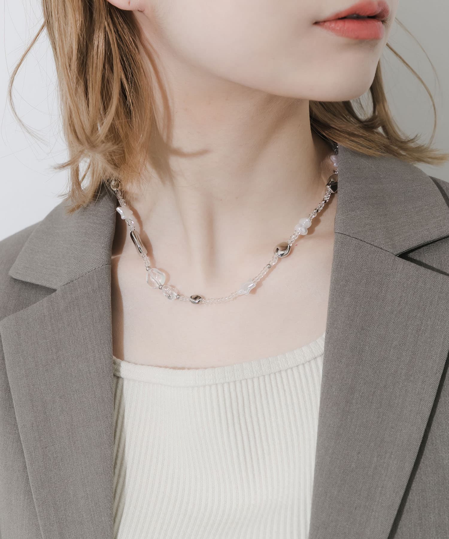 クリアビーズモチーフネックレス CL/SV -