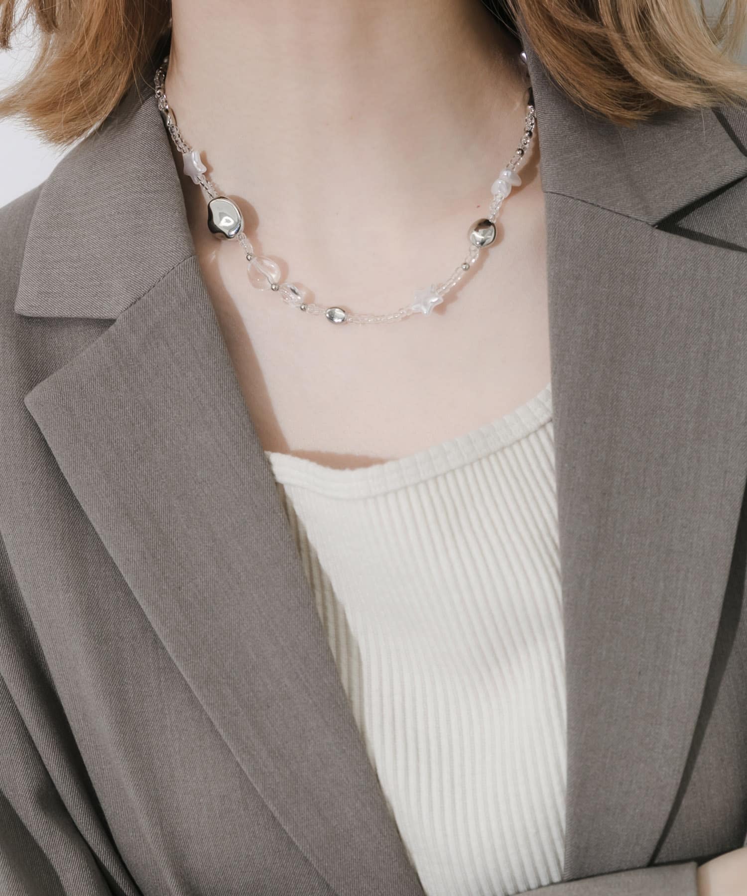 クリアビーズモチーフネックレス CL/SV -