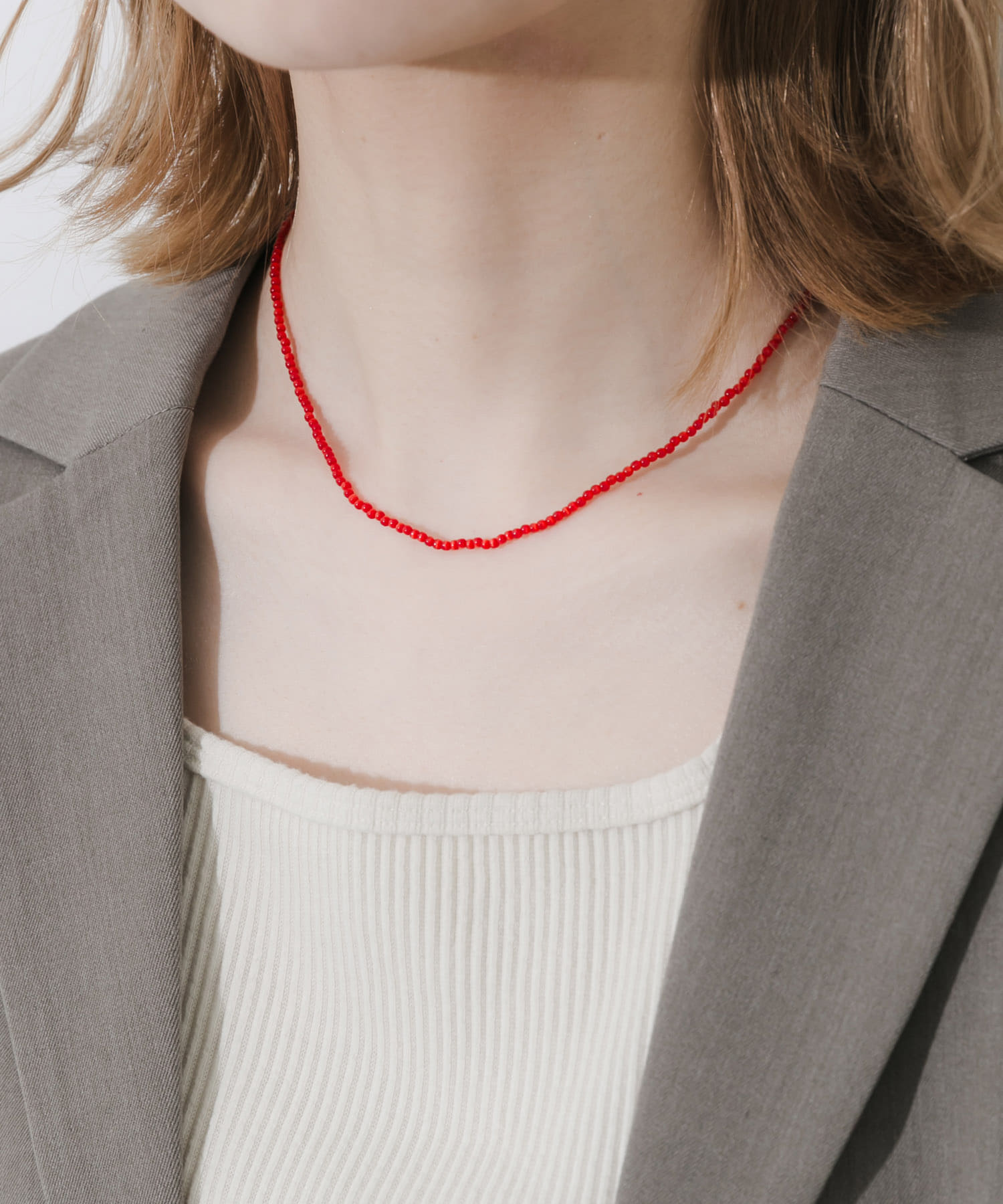 ステンレスカラービーズネックレス RED -