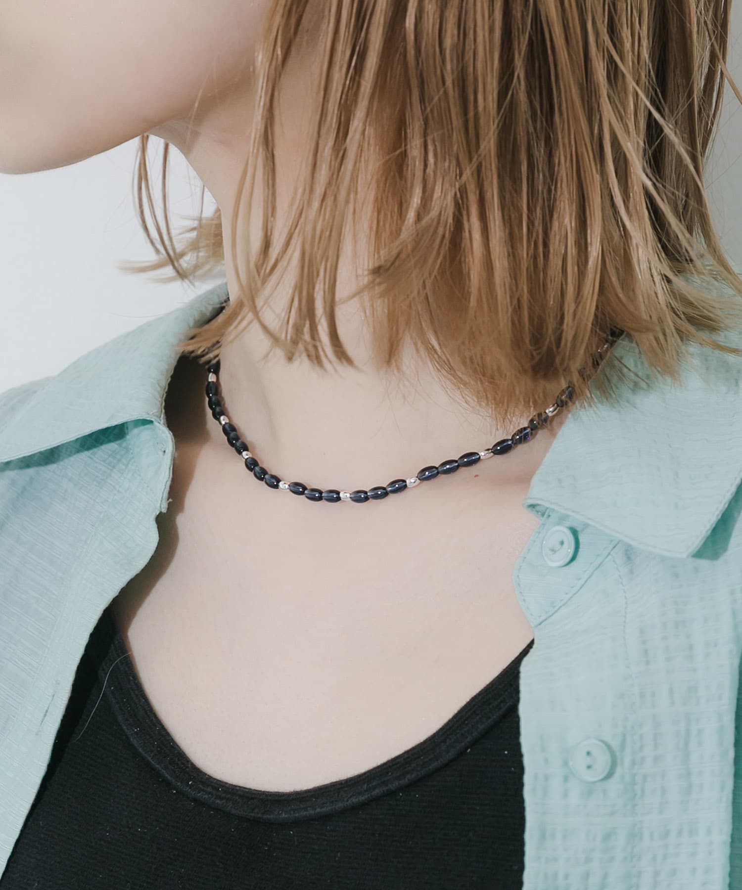 クリアカラーオーバルビーズネックレス BL/SV -