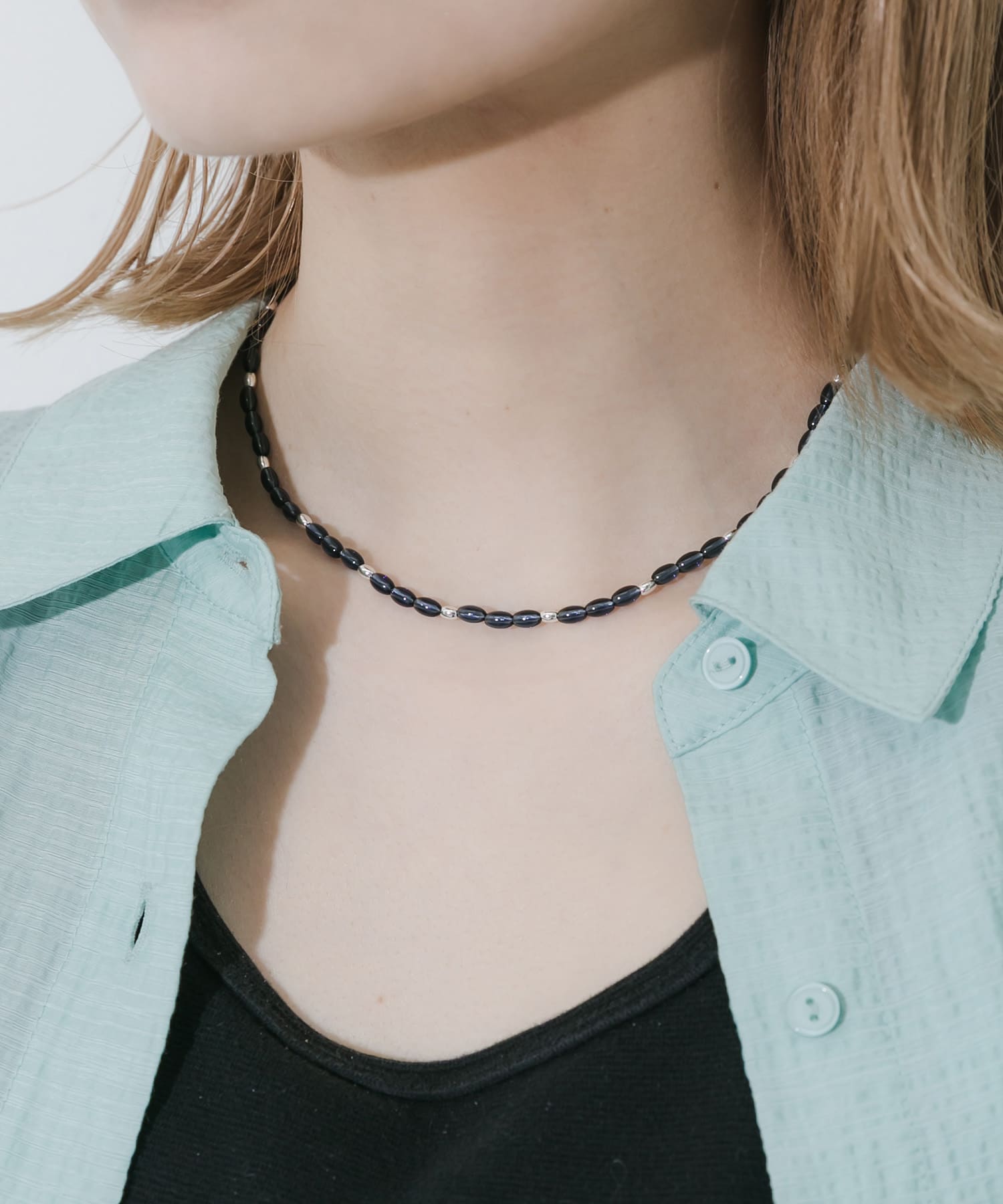 クリアカラーオーバルビーズネックレス BL/SV -