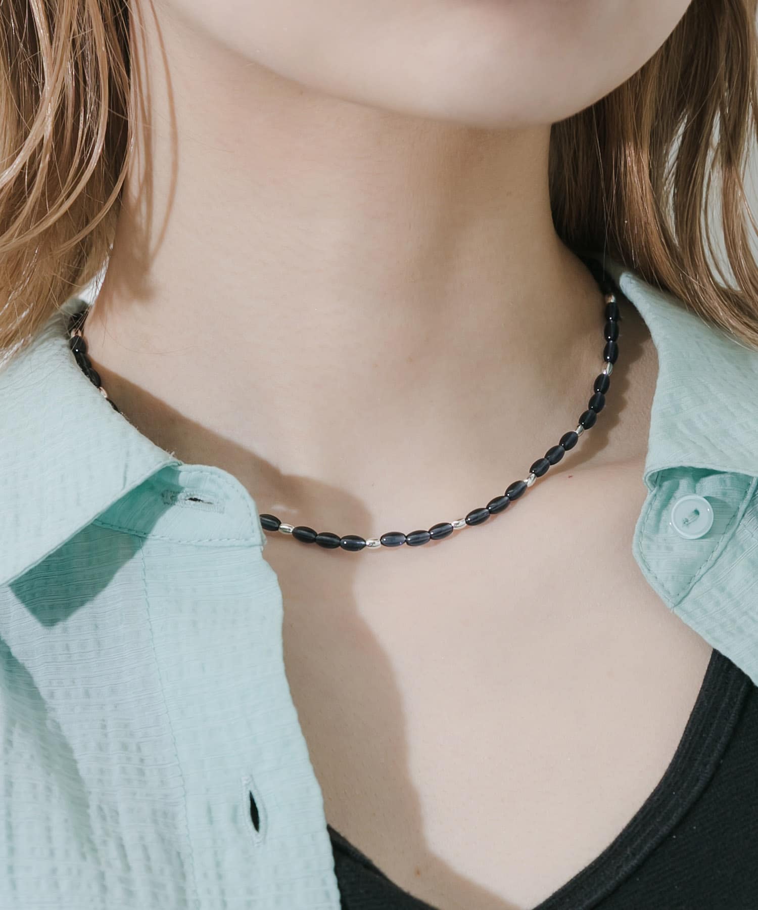 クリアカラーオーバルビーズネックレス BL/SV -