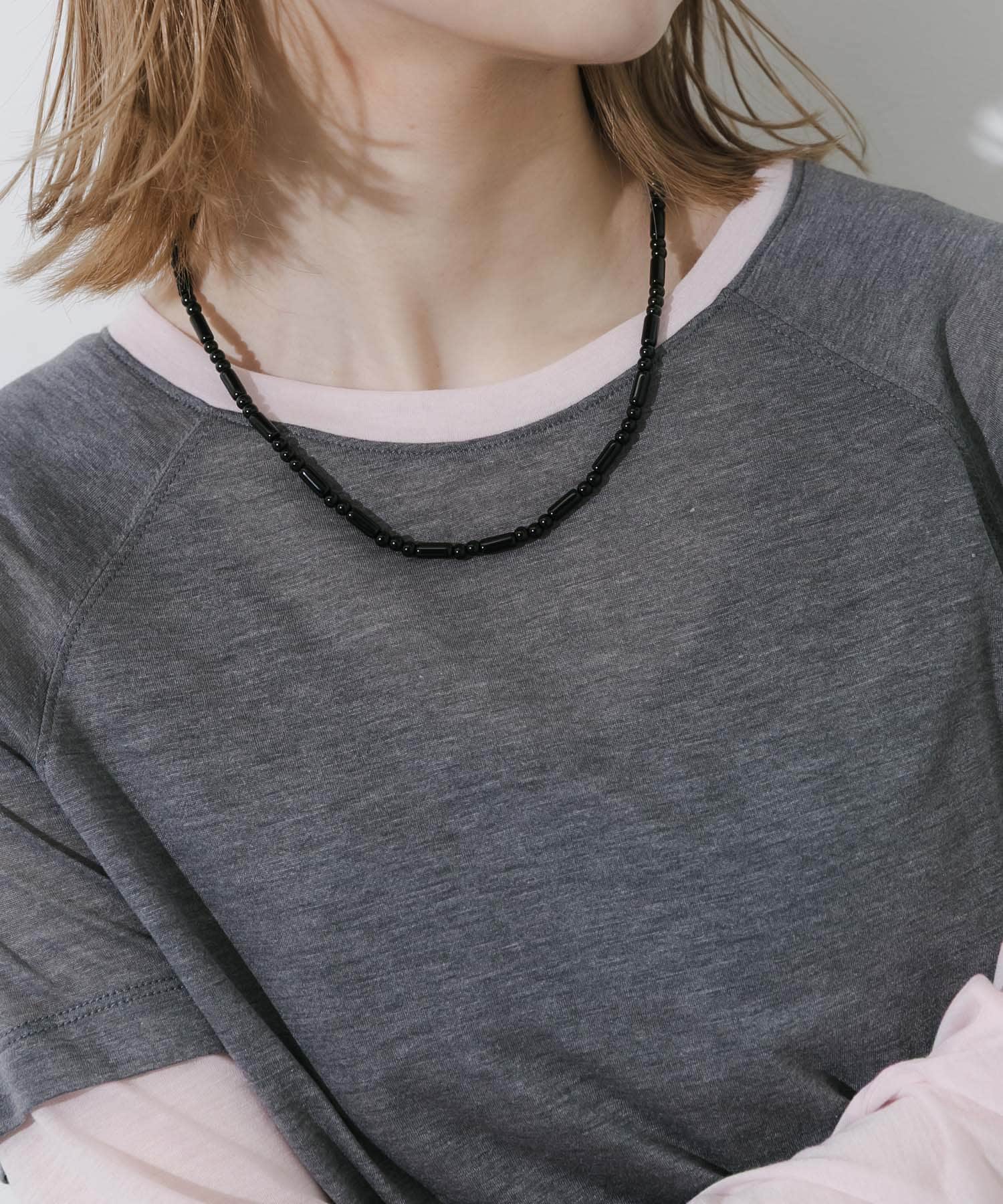 ステンレスブラックビーズネックレス