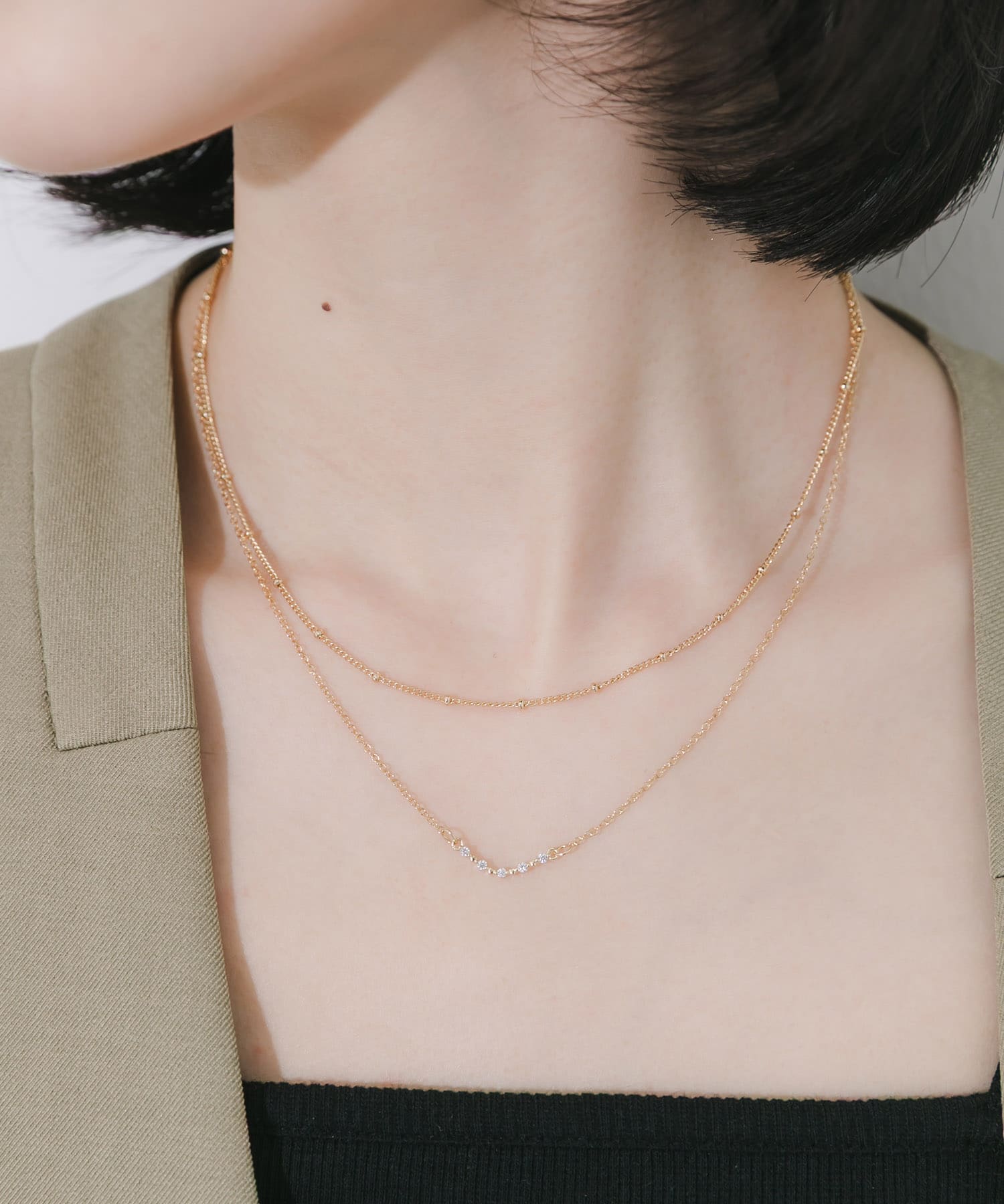 ビジュートップ2セットネックレス GD/CL -
