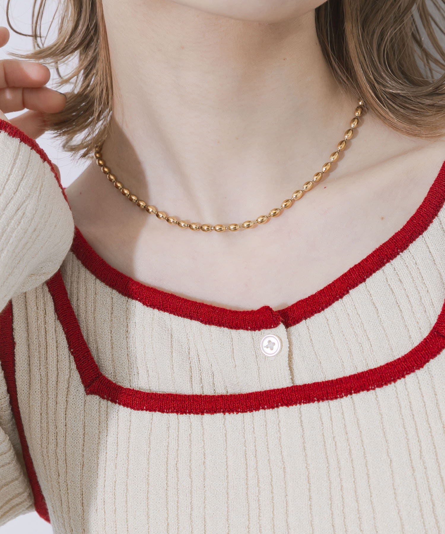 ステンレスオーバルボールチェーンネックレス