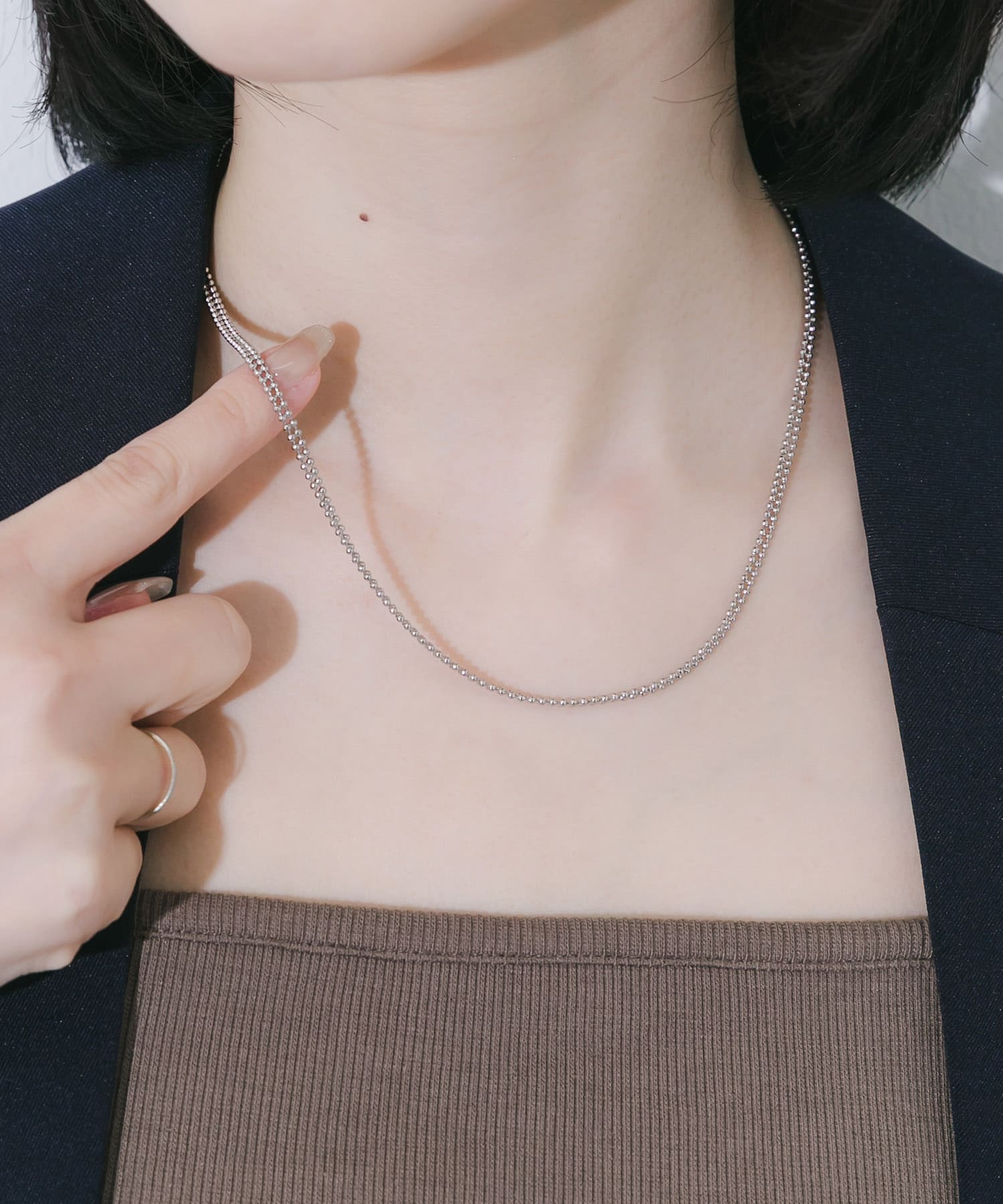 ステンレス2ラインボールチェーンネックレス