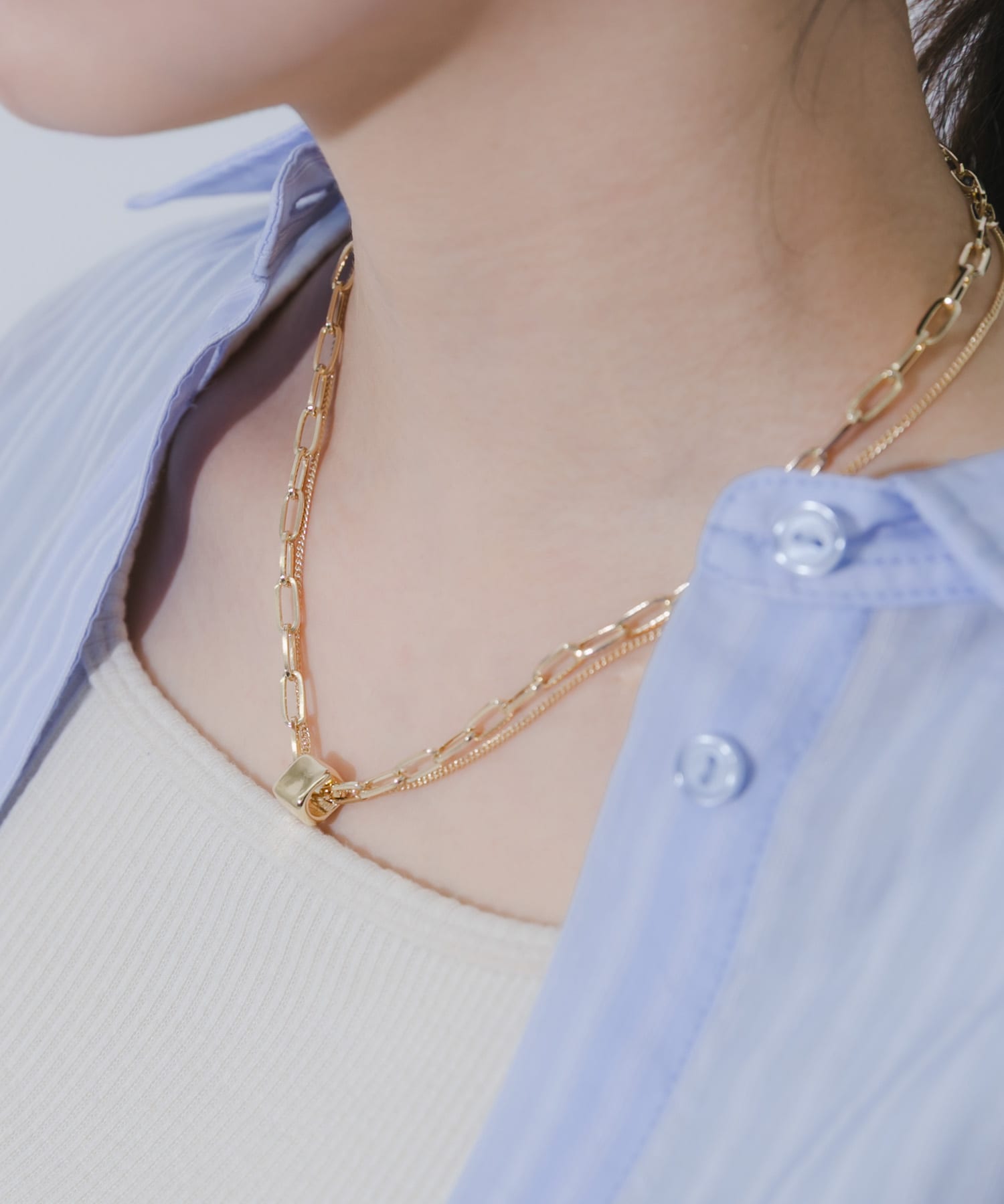 スクエアトップレイヤードネックレス