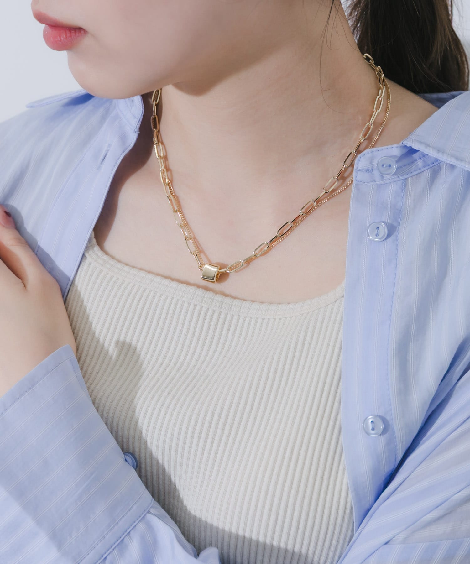スクエアトップレイヤードネックレス GLD -
