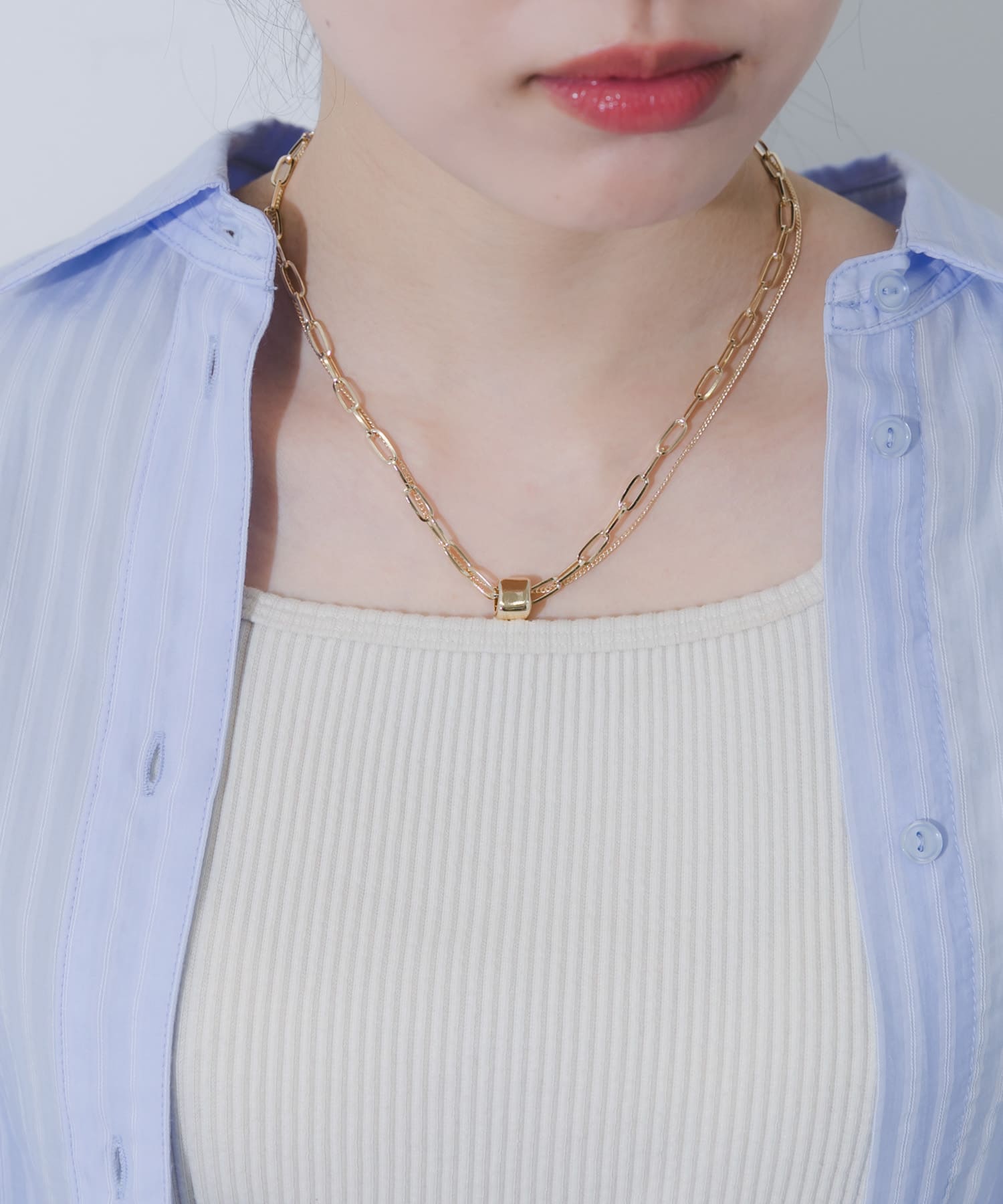 スクエアトップレイヤードネックレス GLD -