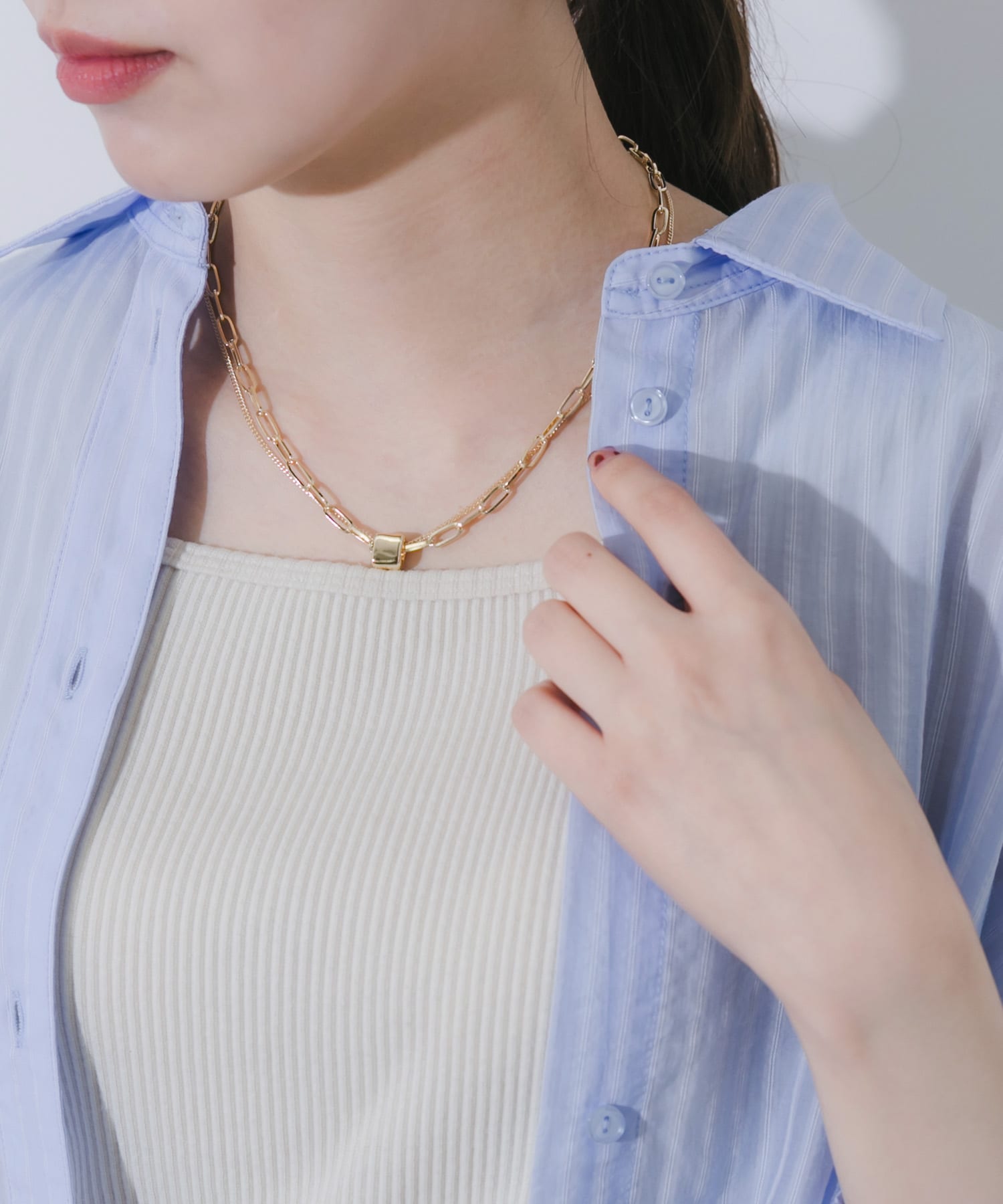 スクエアトップレイヤードネックレス GLD -
