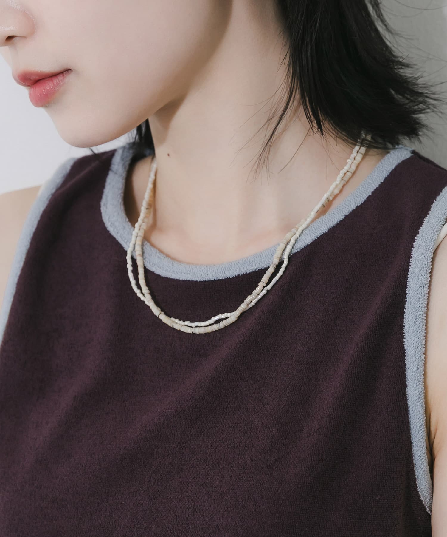 シェルビーズレイヤードネックレス