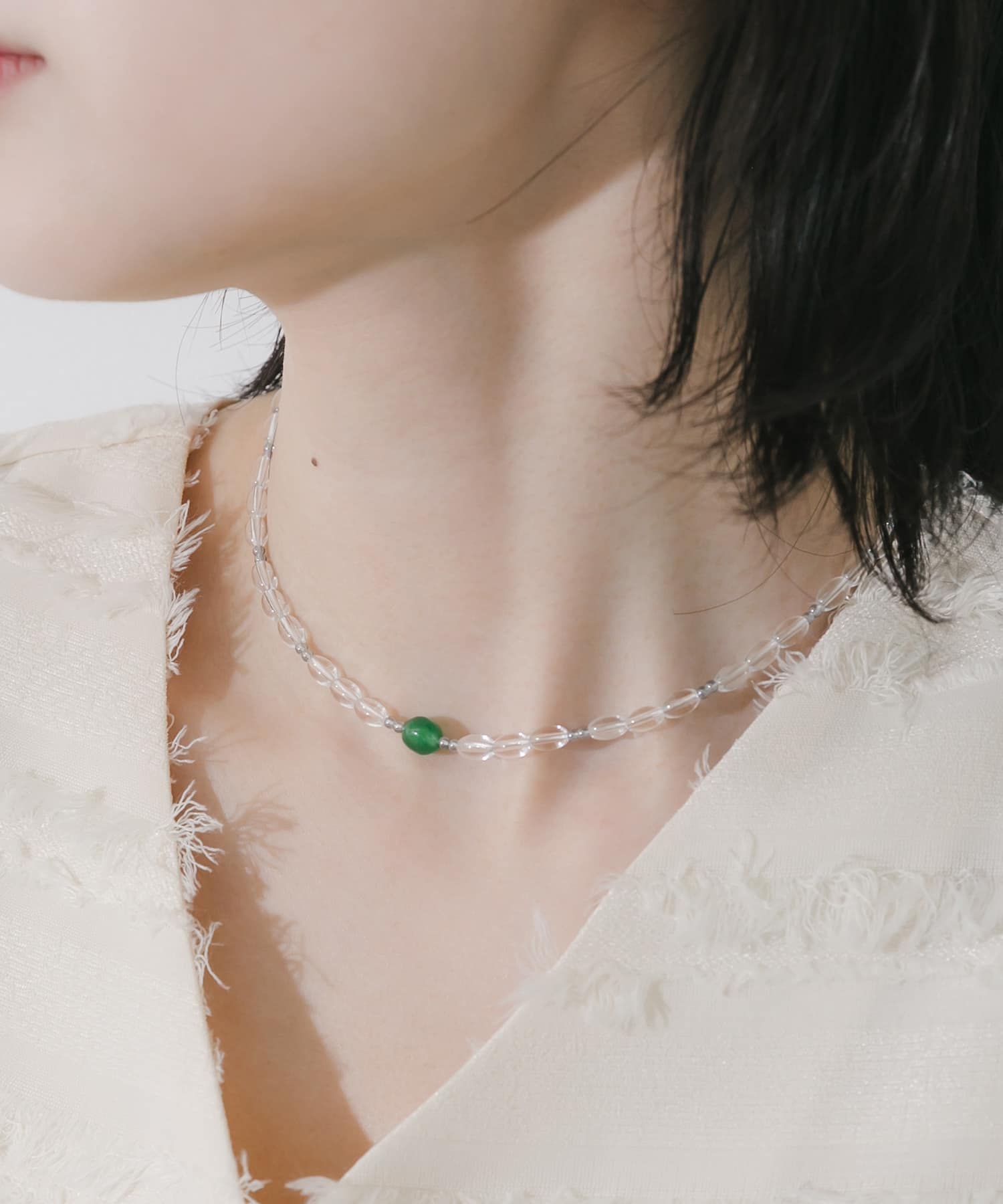 ステンレスカラートップクリアビーズネックレス CL/GR -